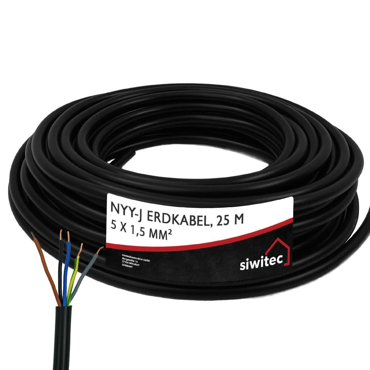 siwitec NYY-Kabel, NYY-J 5 x 2,5 mm2, 25 m Erdkabel, NYY-Kabel, (2500 cm)