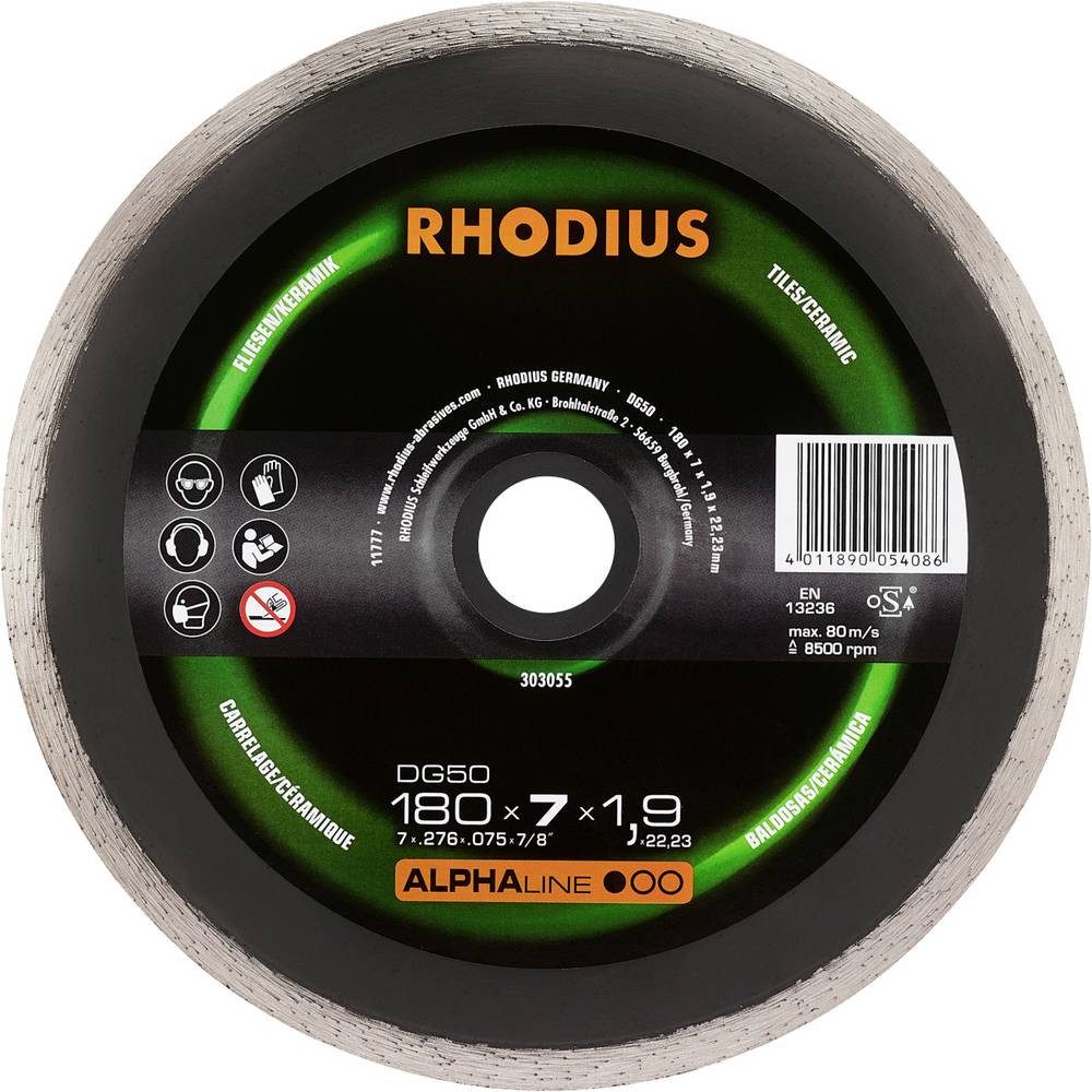 Rhodius Trennscheibe DG50, Diamanttrennscheibe 180 x 7.0 x 1.9 x 22.23