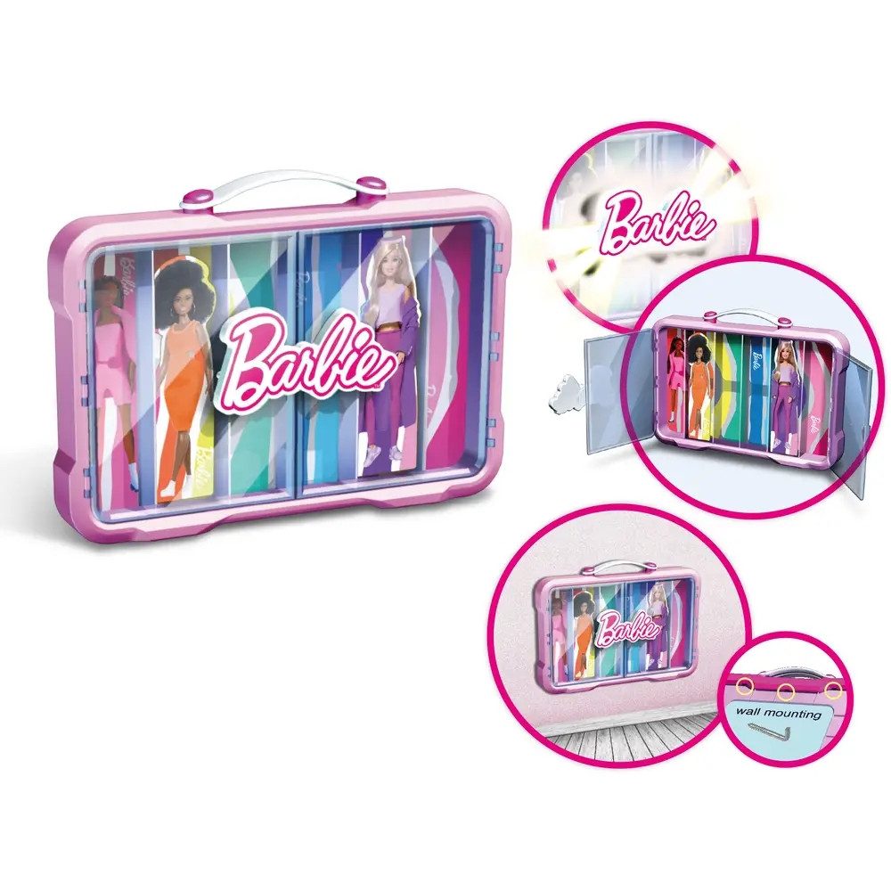 Theo Klein Puppen Koffer BRB - Sammelkoffervitrine für 6 Barbies mit leuchtendem Barbie Logo