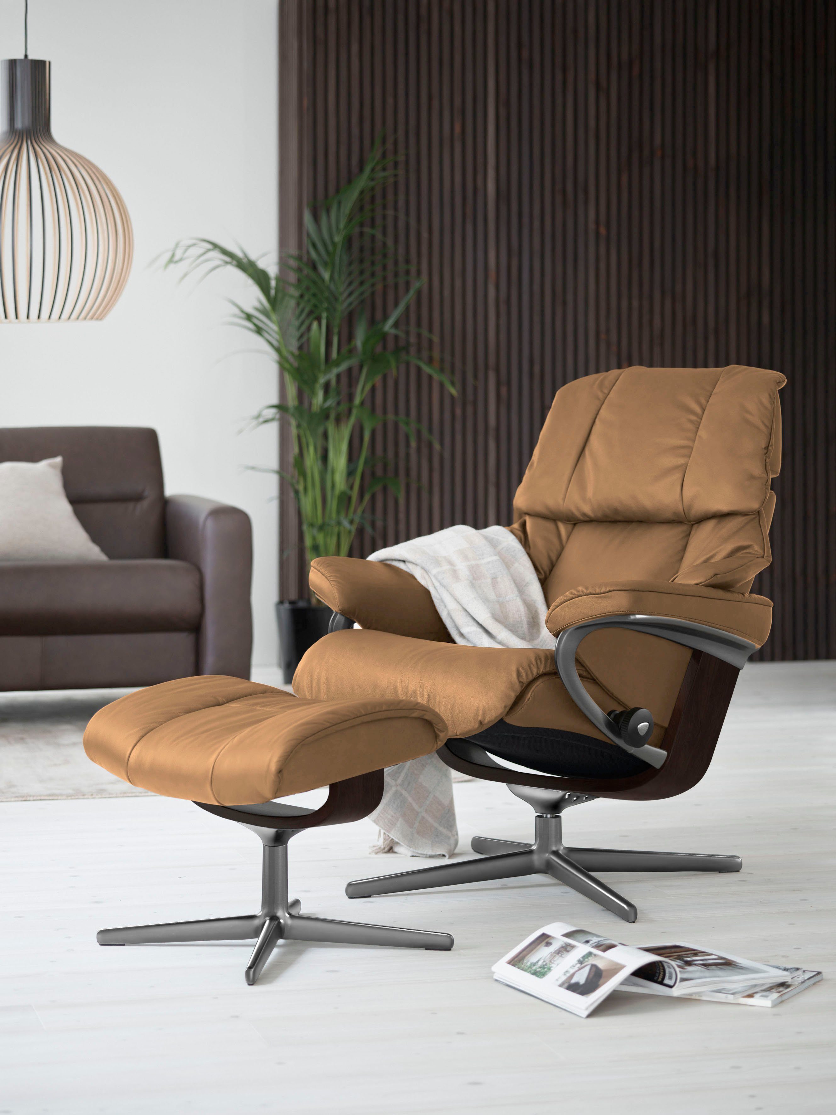 Stressless® Relaxsessel Reno (Set, Relaxsessel mit Hocker), mit Hocker, mit  Cross Base, Größe S, M & L, Holzakzent Braun