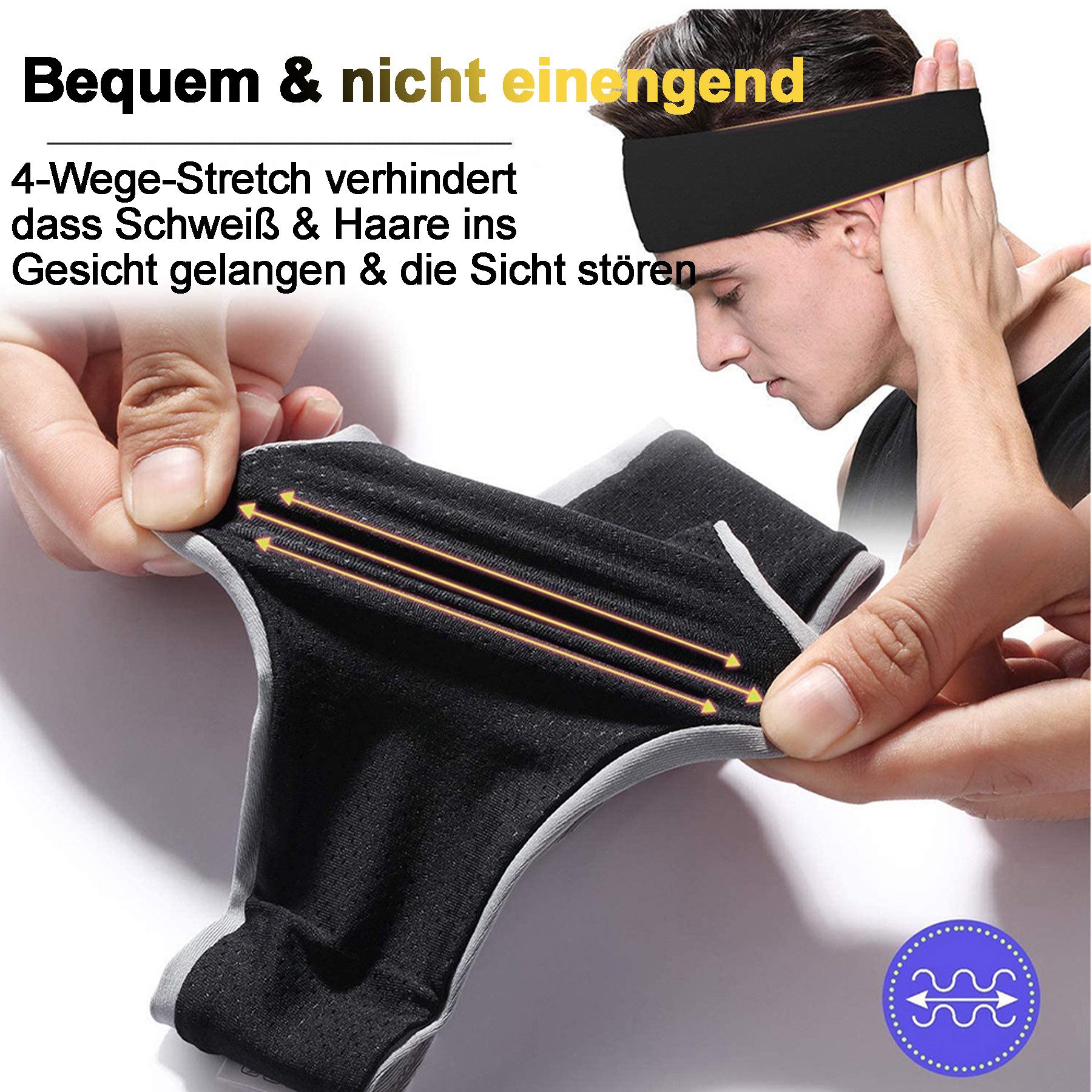 Mutig Stirnband Sport Stirnband 3 Stück, Damen & Herren Stirnband (Schweißband, Stirnband Anti Rutsch, Atmungsaktiv und elastisch, 3-St., Highly Stretchy Haarba – Bild 4 von 5