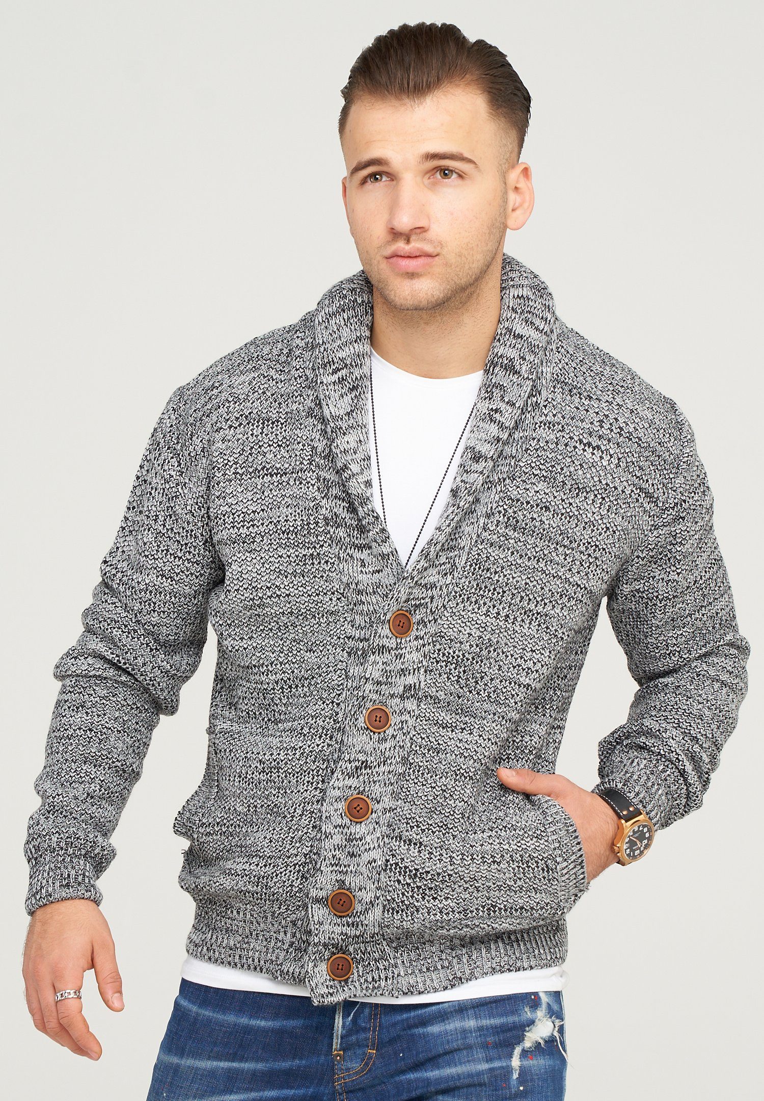 behype Strickjacke MIKITA mit Schalkragen ecru