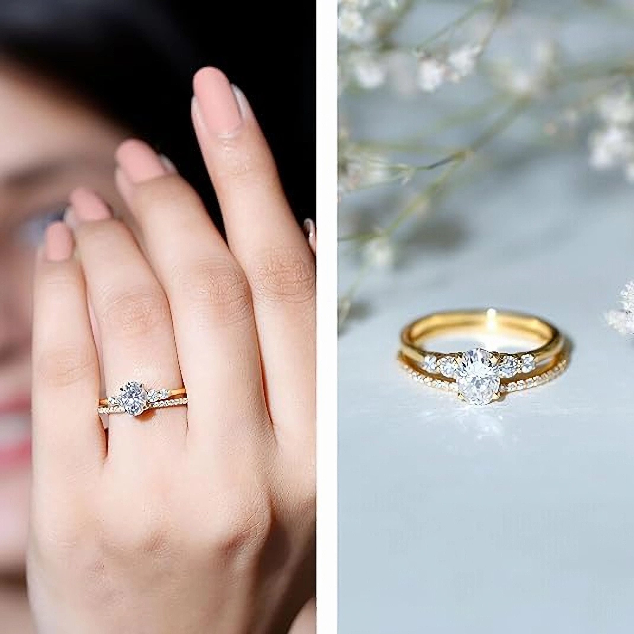 Jumpeak Diamantring 585 Gold, 1ct oval Diamant aus Labor, exquisites Ehering-Set, stapelbar, D VS1 2EX,  Mit IGI , Ein Geschenk für meine Geliebte