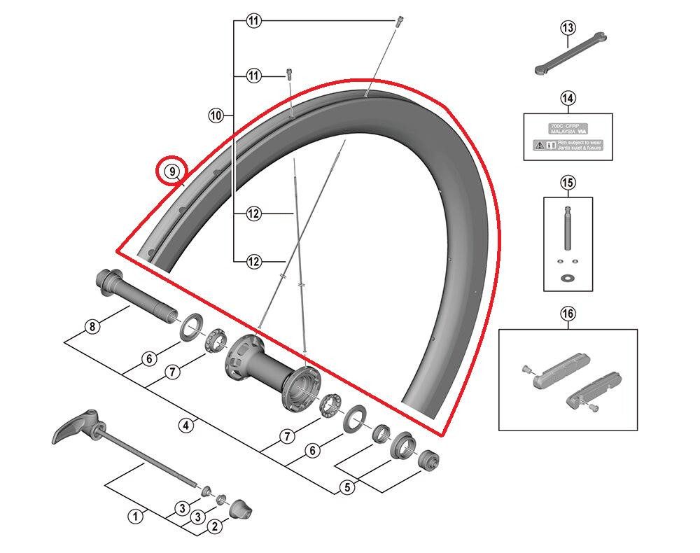 Shimano Felgenbremse SHIMANO RIM WH-R9200-C50-TU Front ? 16H Tubular Felge 28" für Rennrad