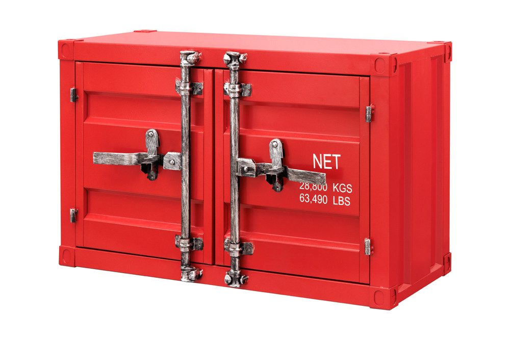 riess-ambiente Beistellschrank GLOBETROTTER 80cm rot - Metall, Aktenschrank, Flügeltüren, Riegel (Einzelartikel, 1-St) Industrial Container-Schrank - ideal für Wohn- & Schlafzimmer od. Flur