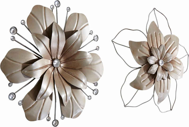 Home affaire Wanddekoobjekt »Blume« (2er-Set), Wanddeko, aus Metall, mit Perlmutt Verzierung