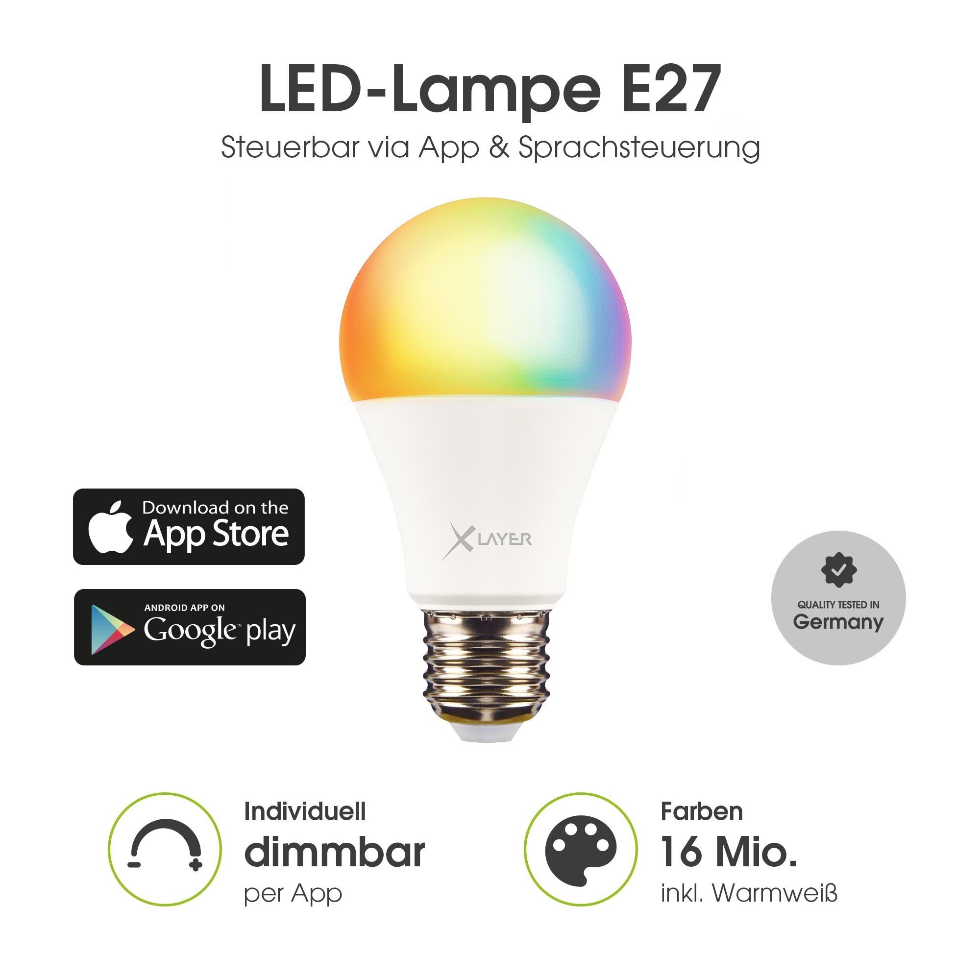 Smart LED Dimmbar Echo E27 XLAYER Kaltweiß Mehrfarbig Lampe LED-Leuchte Smarte WLAN und Warm- 9W