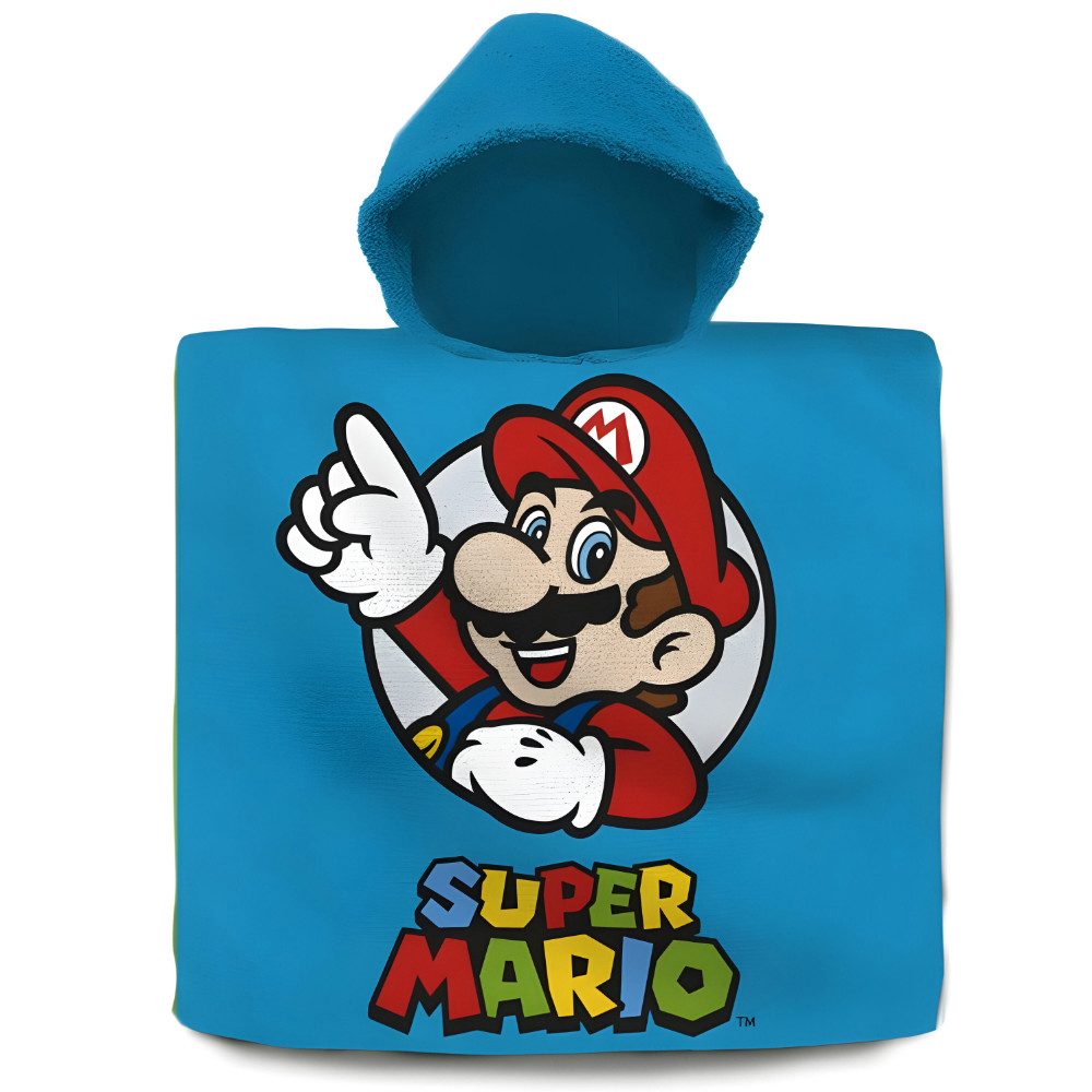 Super Mario Badeponcho Super Mario Gamer Kinder Poncho Badeponcho 100% Baumwolle, Baumwolle, Kapuze, Gr. 60x60 cm