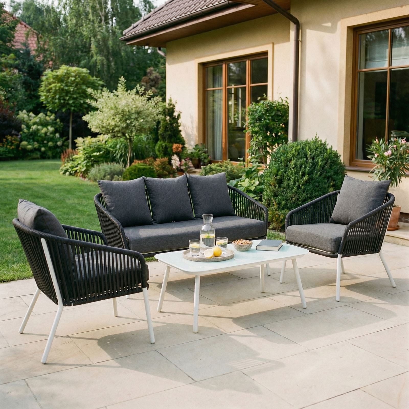 IDIMEX Gartenlounge-Set BENGAL, (4-tlg), Outdoor Loungemöbel wasserabweisend, Balkonmöbel Set weiß/grau