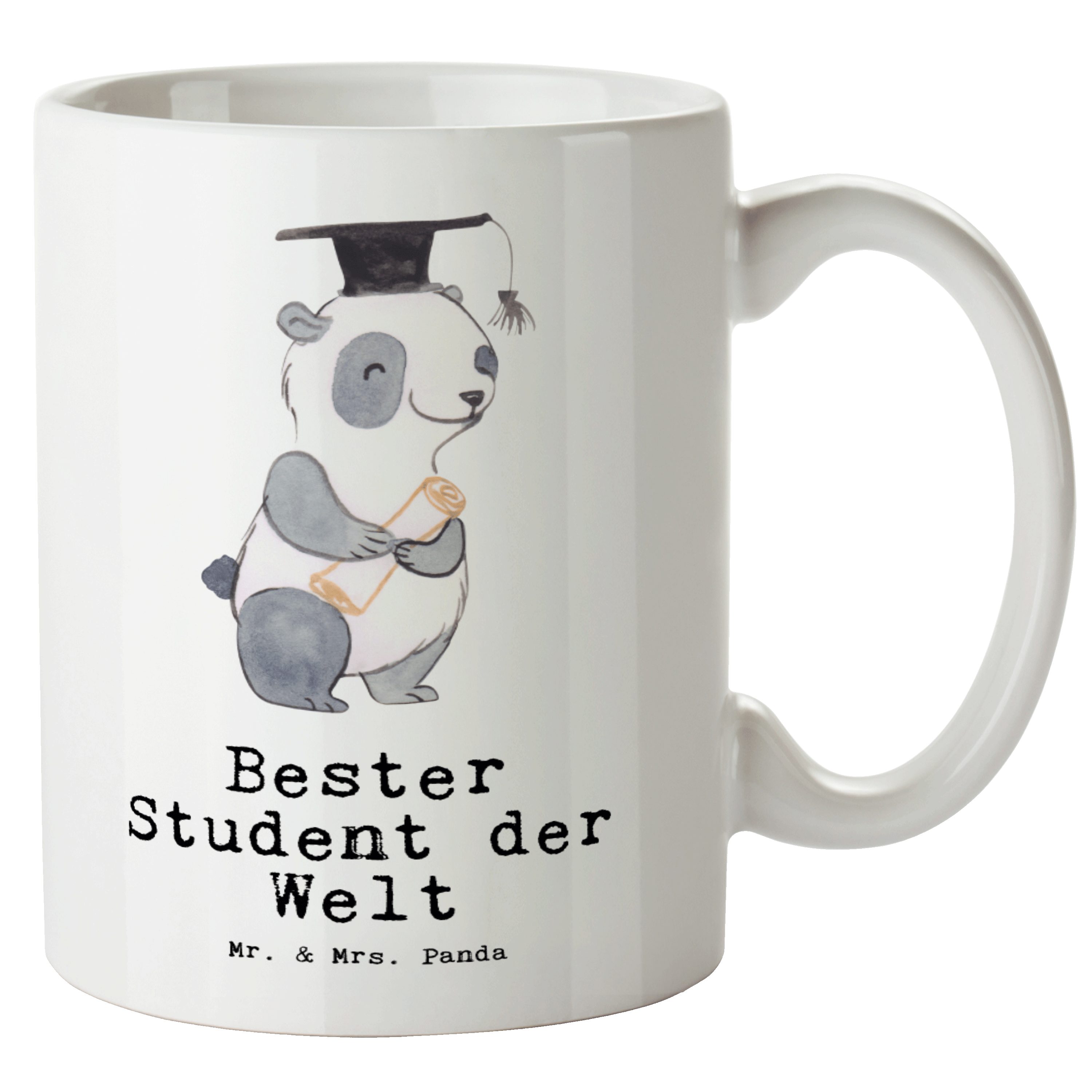 Mr. & Mrs. Panda Tasse Panda Bester Student der Welt - Weiß - Geschenk, Mitbringsel, Studien, XL Tasse Keramik