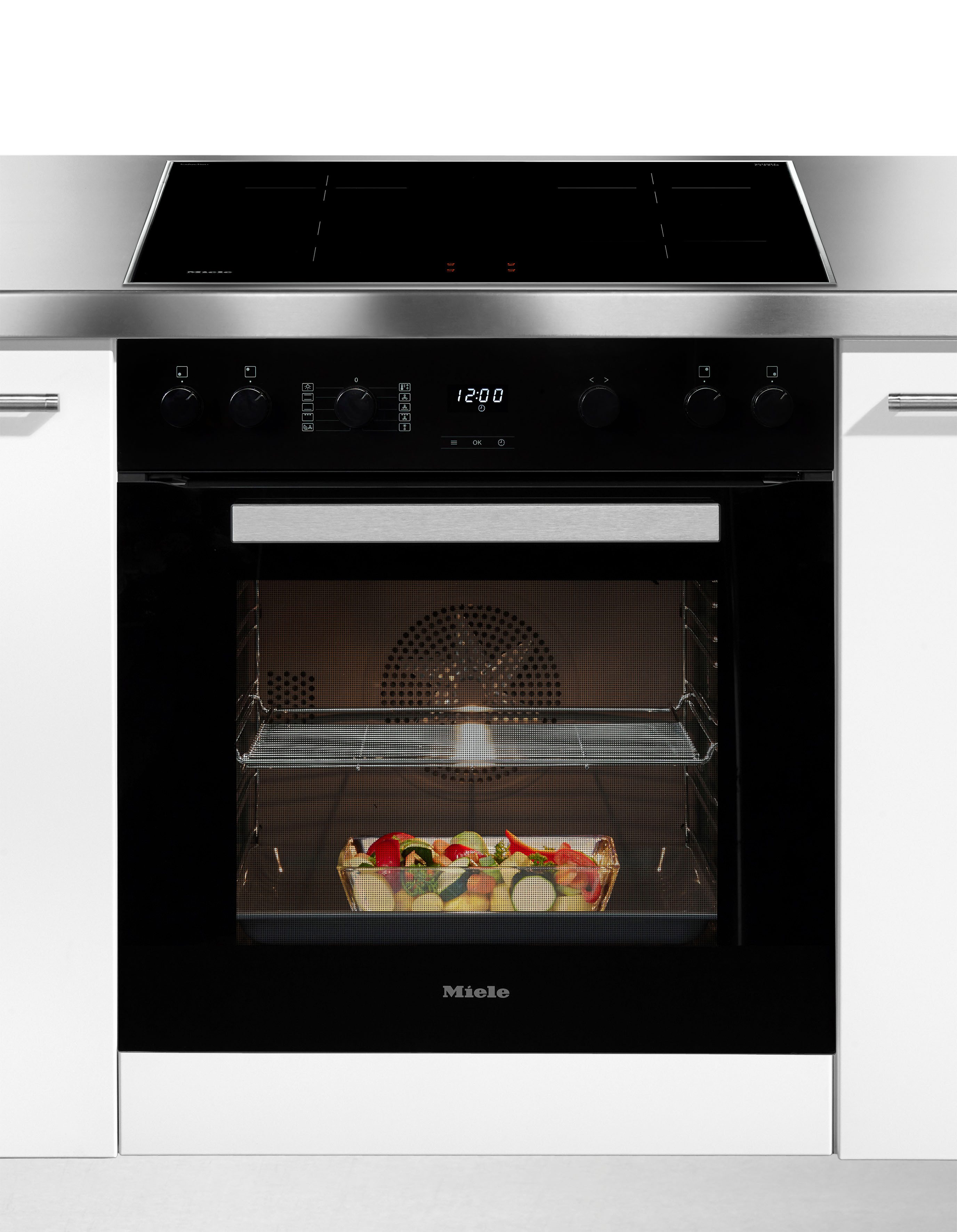 Miele Induktions Herd-Set H 2455 I ACTIVE mit KM 7061 FR, Herd-Set - Kombination aus Herd und Induktionskochfeld