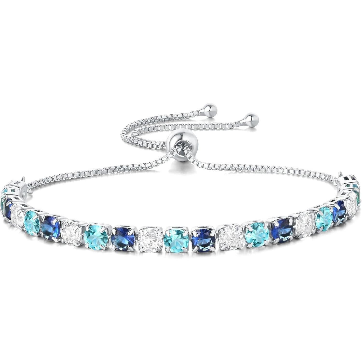 LuxusKollektion Tennisarmband Armkette Damen Glitzer Muttertag Geschenk Silber Armband Blau Zirkonia