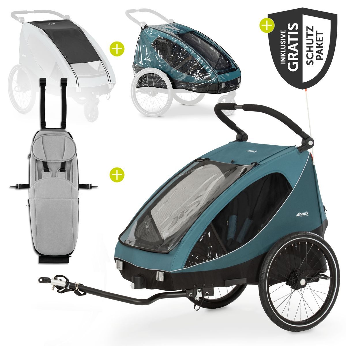 Fahrradkinderanhänger Dryk Duo - Ocean Green