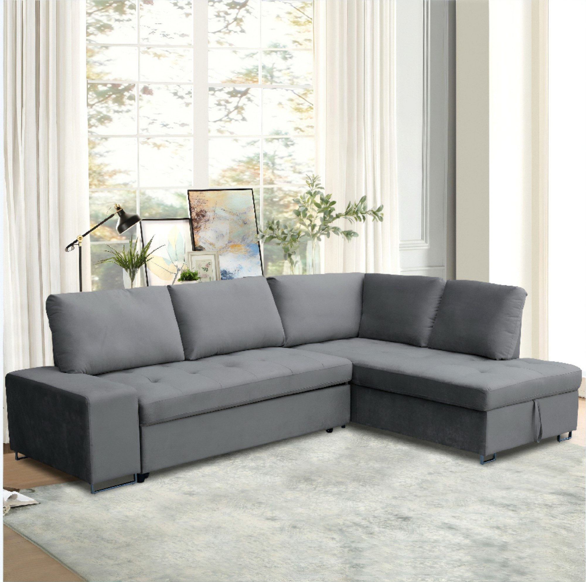 Happy Home Sofa Ecksofa mit Stauraum und Bettfunktion mit Samtbezug