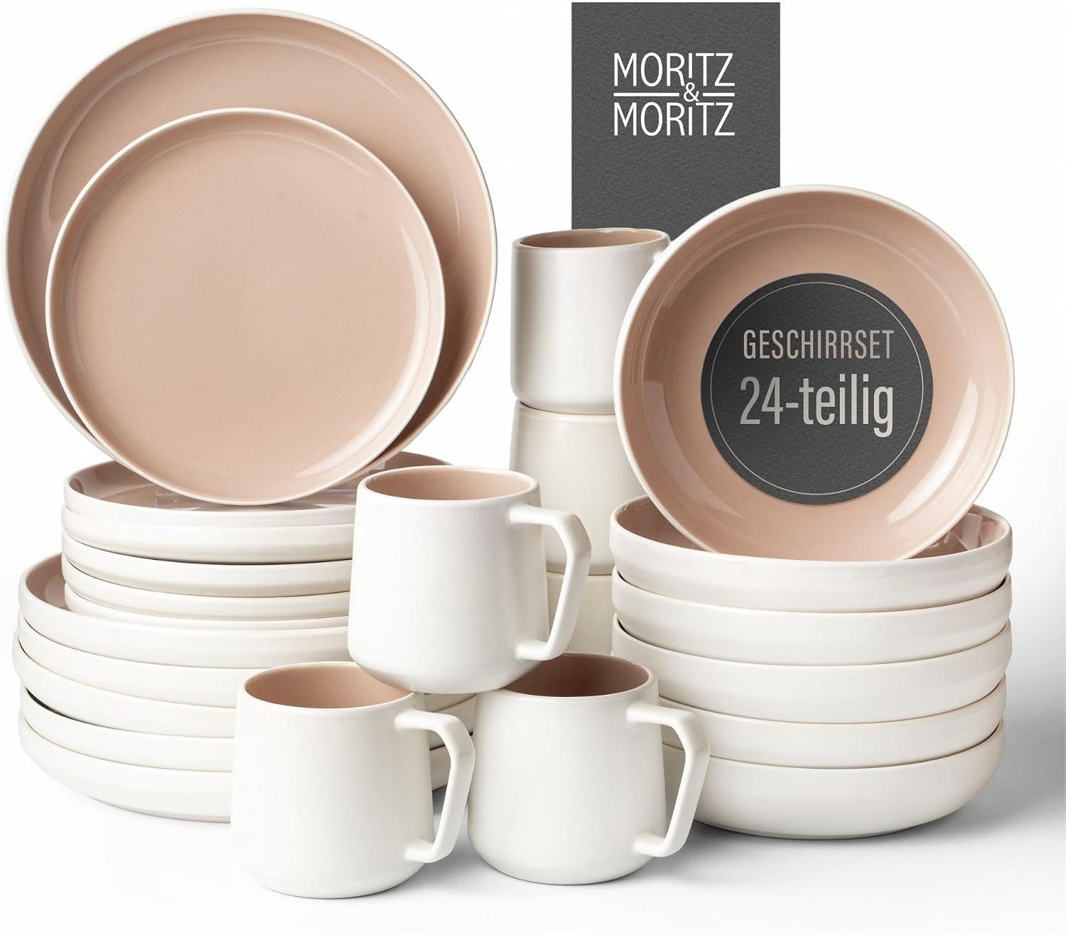 Moritz & Moritz Kombiservice CAVO Geschirrset mit Tassen Almond (24-tlg), 6 Personen, Steinzeug, für 6 Personen aus Steinzeug