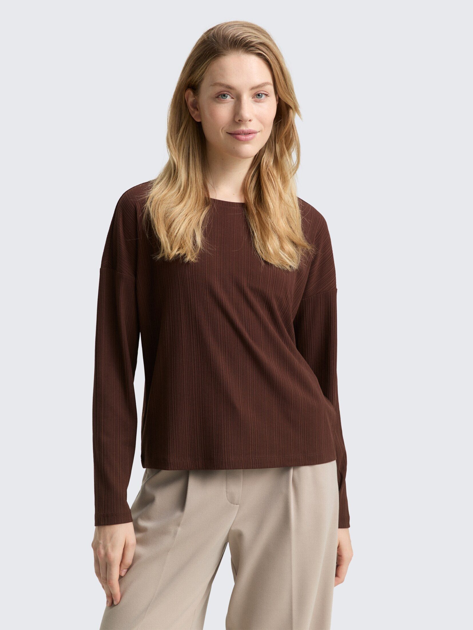TOM TAILOR Langarmshirt T-Shirt Loose Fit Langarmshirt mit Rippstruktur günstig online kaufen
