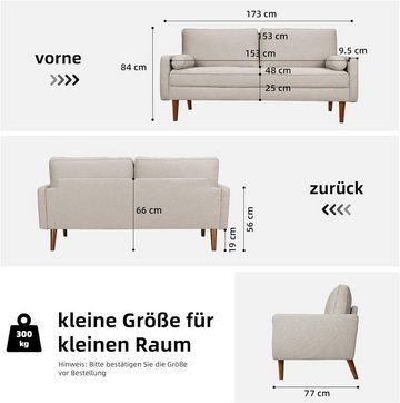 Vesgantti Sofa 2 Sitzer Sofa, Leinenstoff Couch 2 Wurfkissen m. Armlehne 177x77x84cm