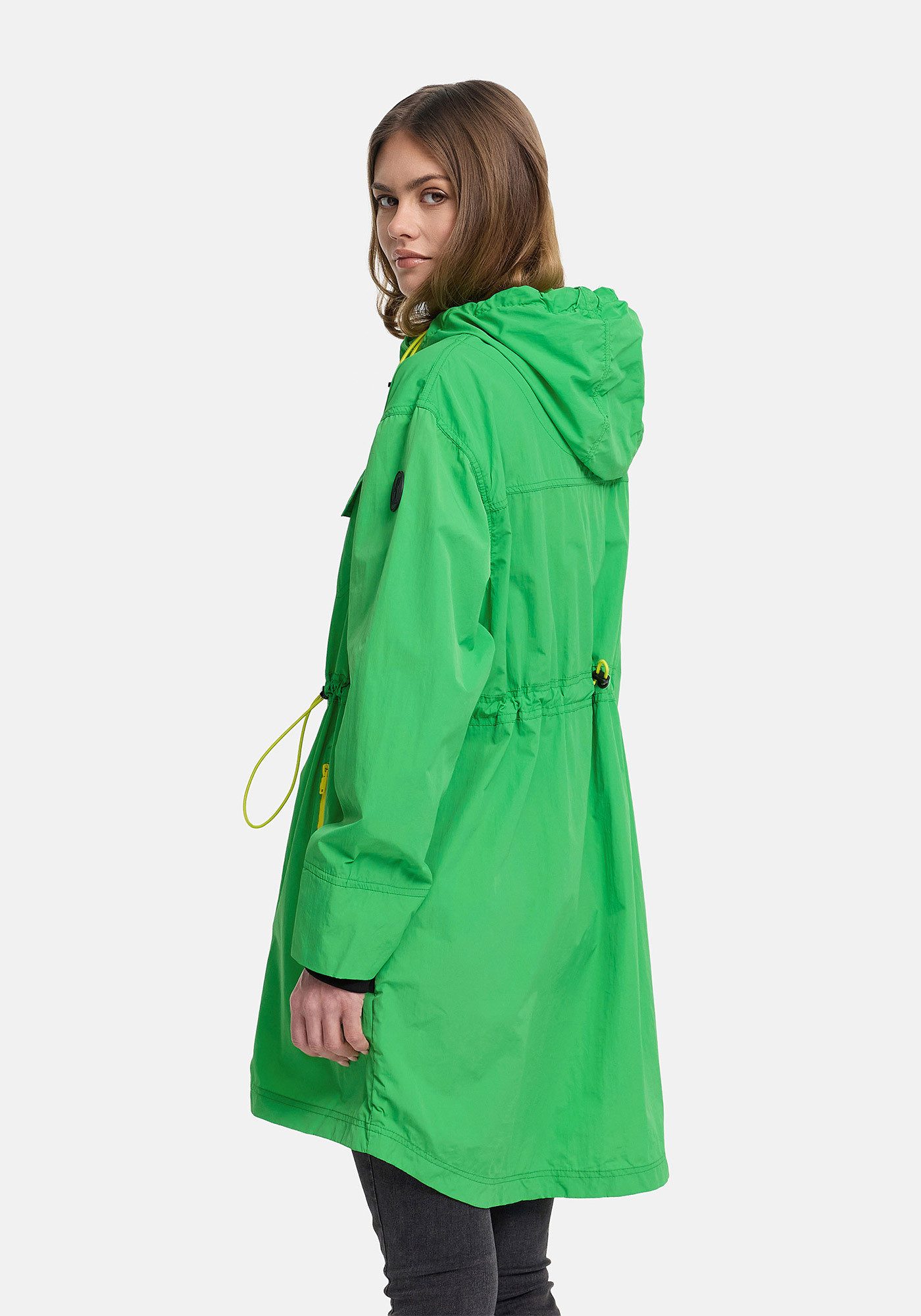 Marikoo Outdoorjacke Trüffelbonbon Langer Windbreaker mit Kordelzug und Kontrastreißverschluss