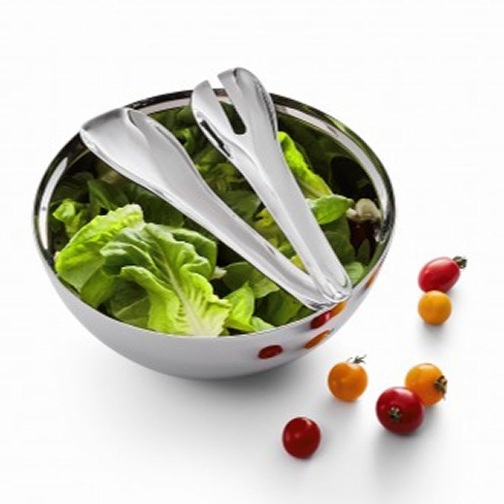 Philippi Design Salatschüssel Salatschale mit Set, Hochglanzpoliert Besteck Edelstahl, im