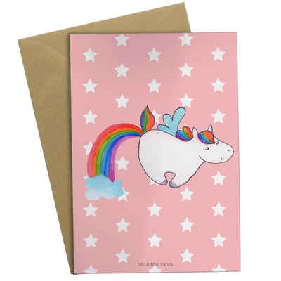 Mr. & Mrs. Panda Grußkarte Einhorn Pegasus - Rot Pastell - Geschenk, Einladungskarte, Glitzer, R, Matte Innenseite