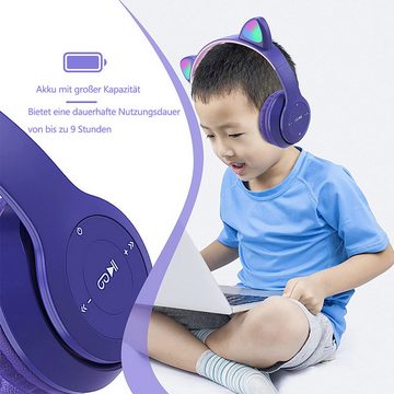 Gontence Kabellose Bluetooth-Mädchen-Kopfhörer, faltbare Katzenohr-Kopfhörer Bluetooth-Kopfhörer (9 Stunde Gesprächs-/Musikzeit,für iPhone/iPad/Smartphone/Laptop/PC/TV)