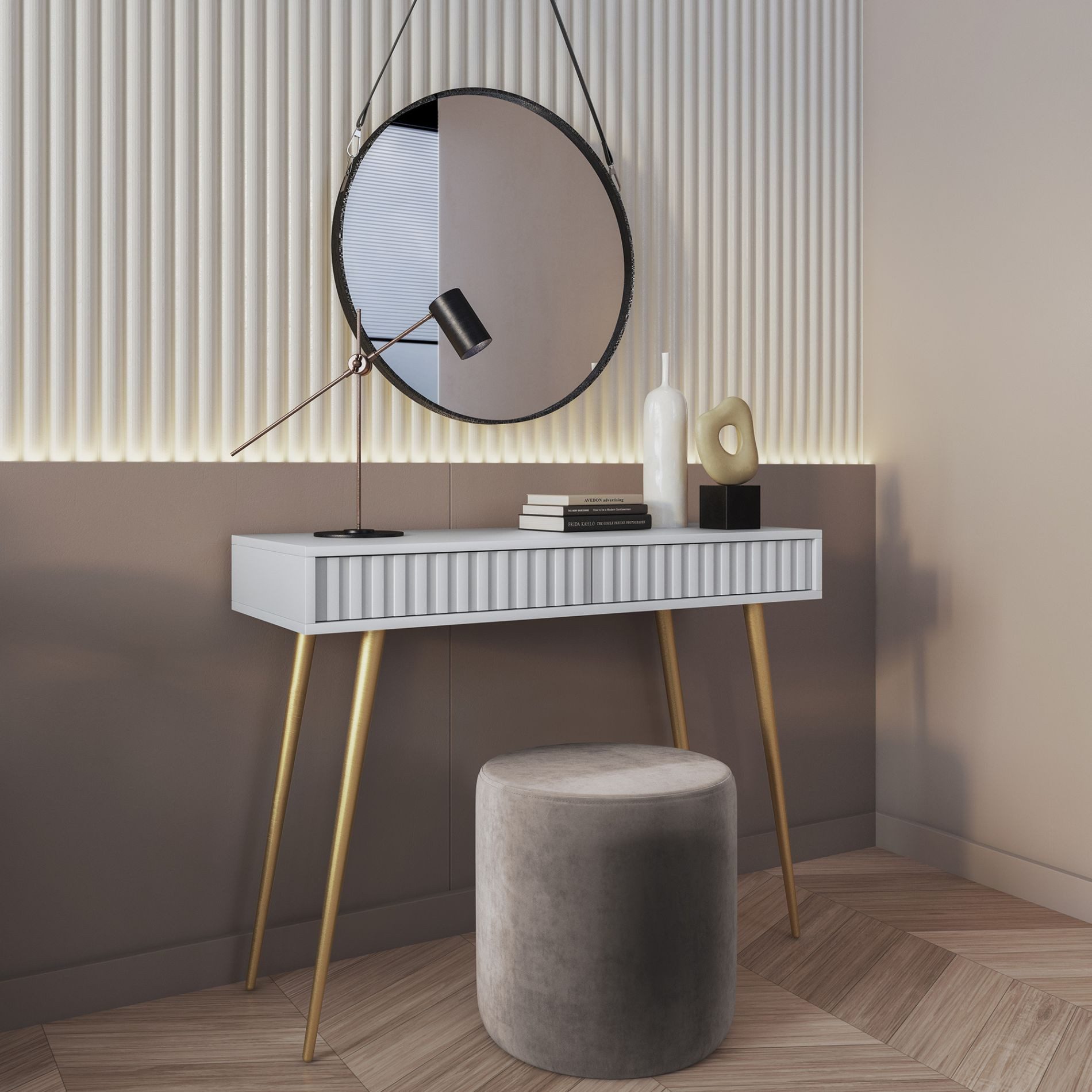 Selsey Schminktisch BELLO, 2 Schubladen, Metallgestell