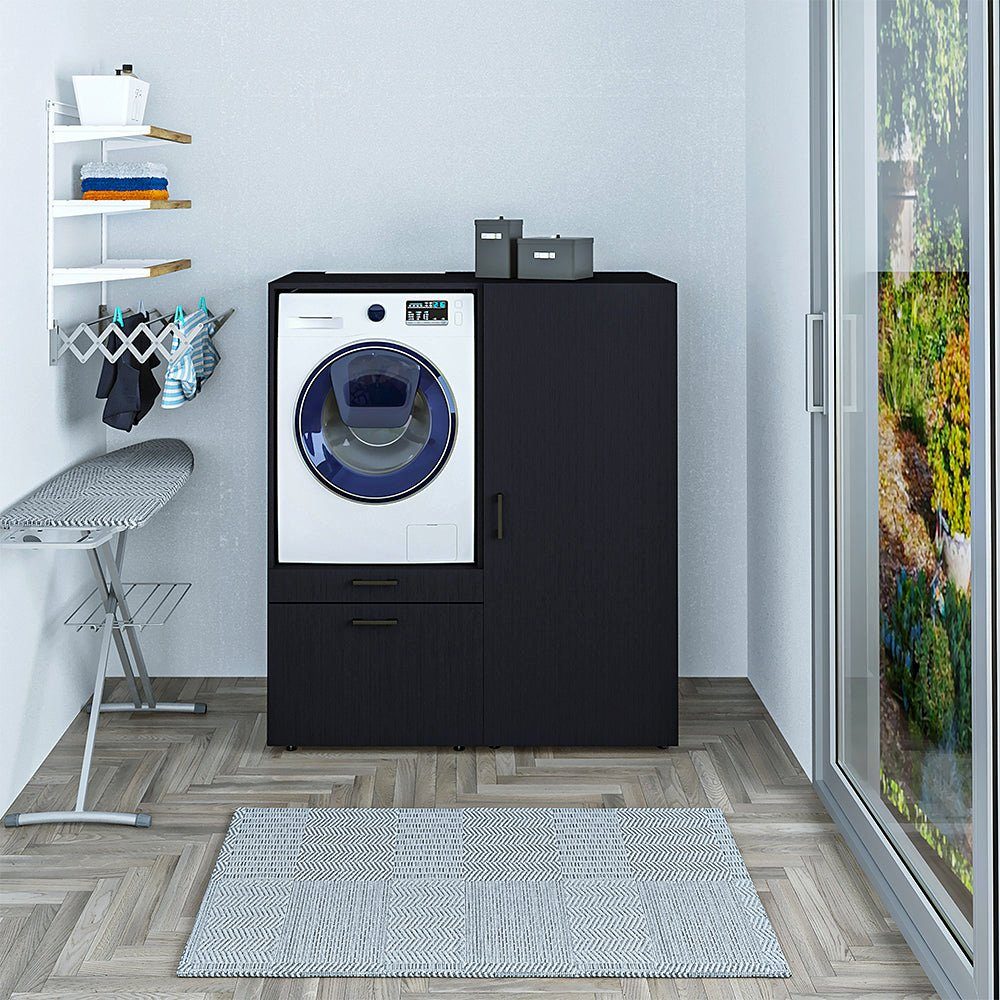 Roomart Hauswirtschaftsraum für Waschmachinenschrank | Schwarz HBT:145x127x66) (Roomart schwarz Waschmaschinenumbauschrank eiche