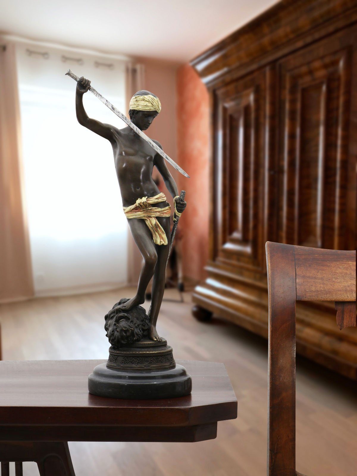 Aubaho Dekoobjekt Bronzeskulptur David Goliath im Antik-Stil Bronze Figur Statue 33cm