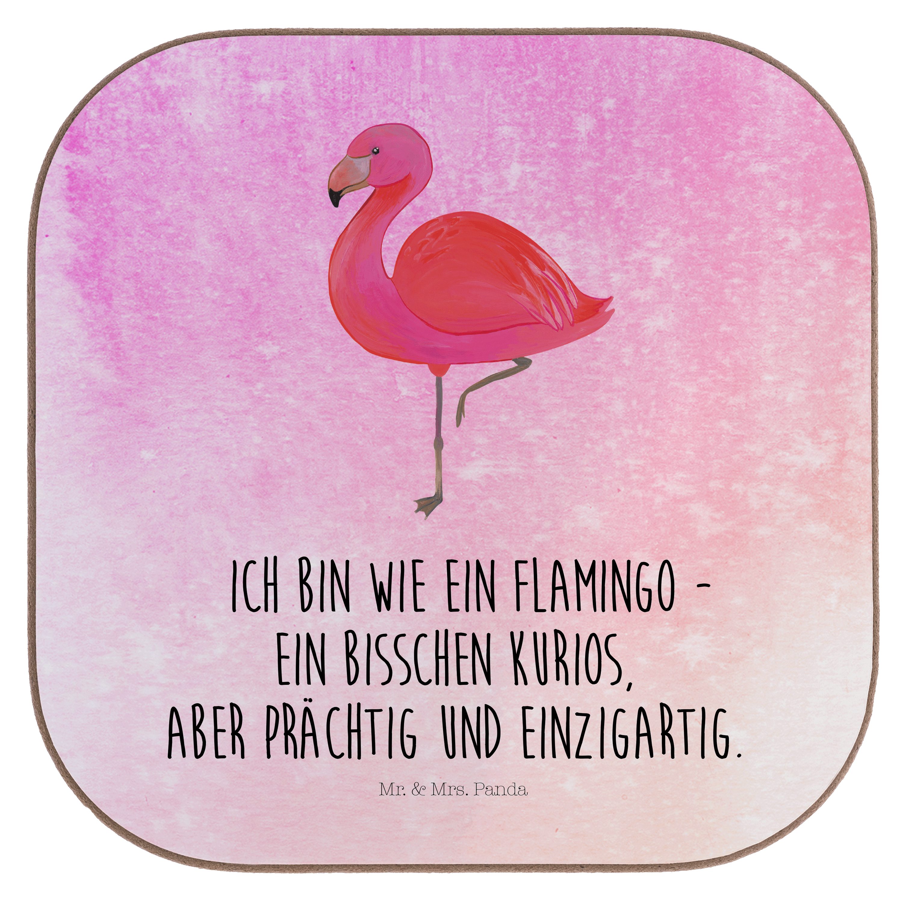 Mr. & Mrs. Panda Getränkeuntersetzer Flamingo classic - Aquarell Pink - Geschenk, Getränkeuntersetzer, ich, 1-tlg.
