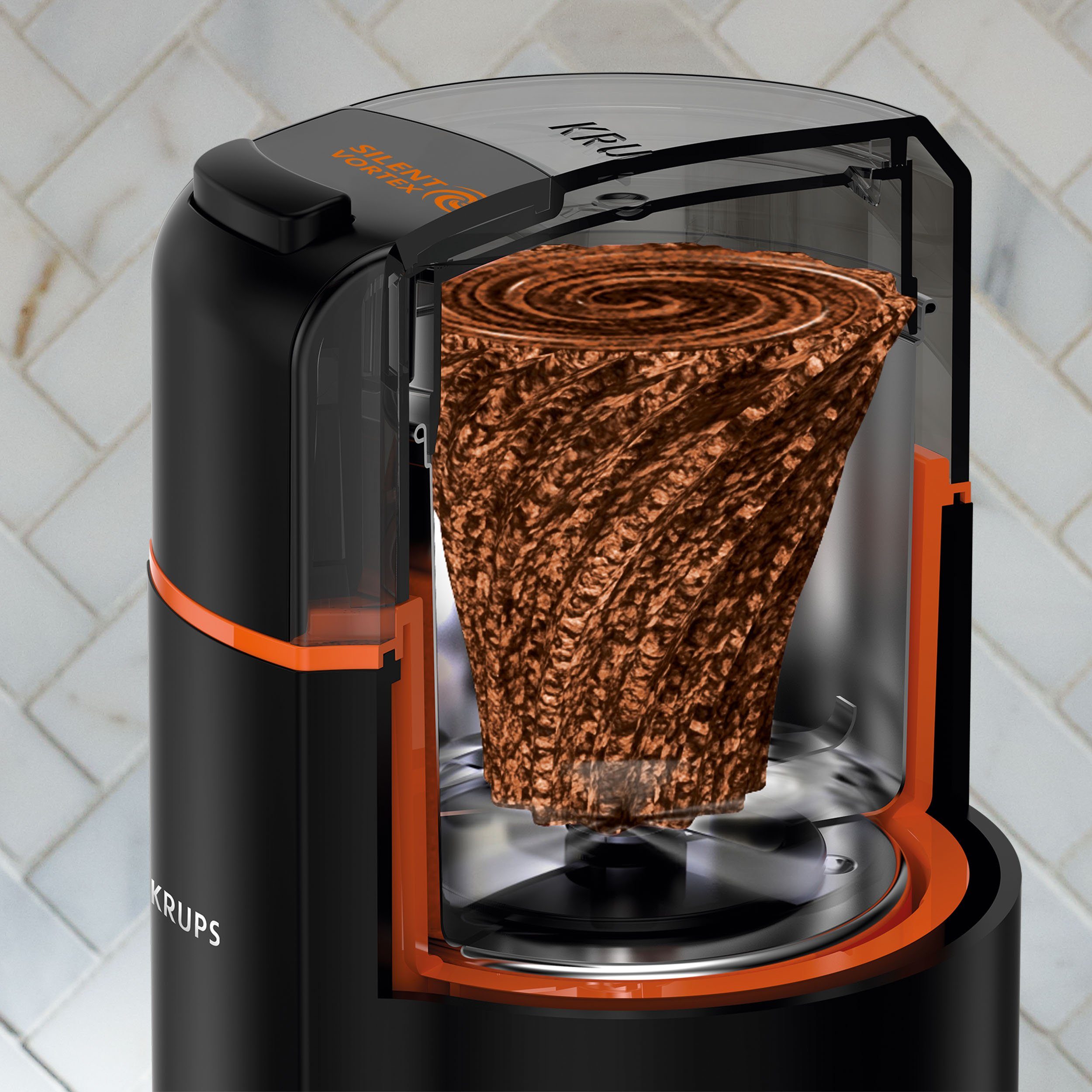 Krups Kaffeemühle GX3328 Silent Vortex, 175 W, Schlagmesser, 90 g Bohnenbehälter, leistungsstark, effizient, superleise, für 12 Tassen, 3-in-1-Mahlwerk – Bild 4 von 5