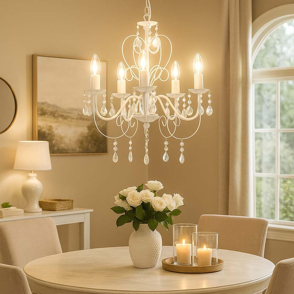 GLOBO LIGHTING Kronleuchter, Leuchtmittel nicht inklusive, Pendelleuchte weiß Kristall Lampe Kronleuchter