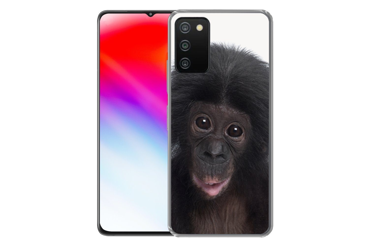 MuchoWow Handyhülle für Samsung Galaxy A03s Affe - Schimpanse - Porträt - Kinder - Jungen, Smartphone-Bumper, Print, Handy Schutzhülle Dünn