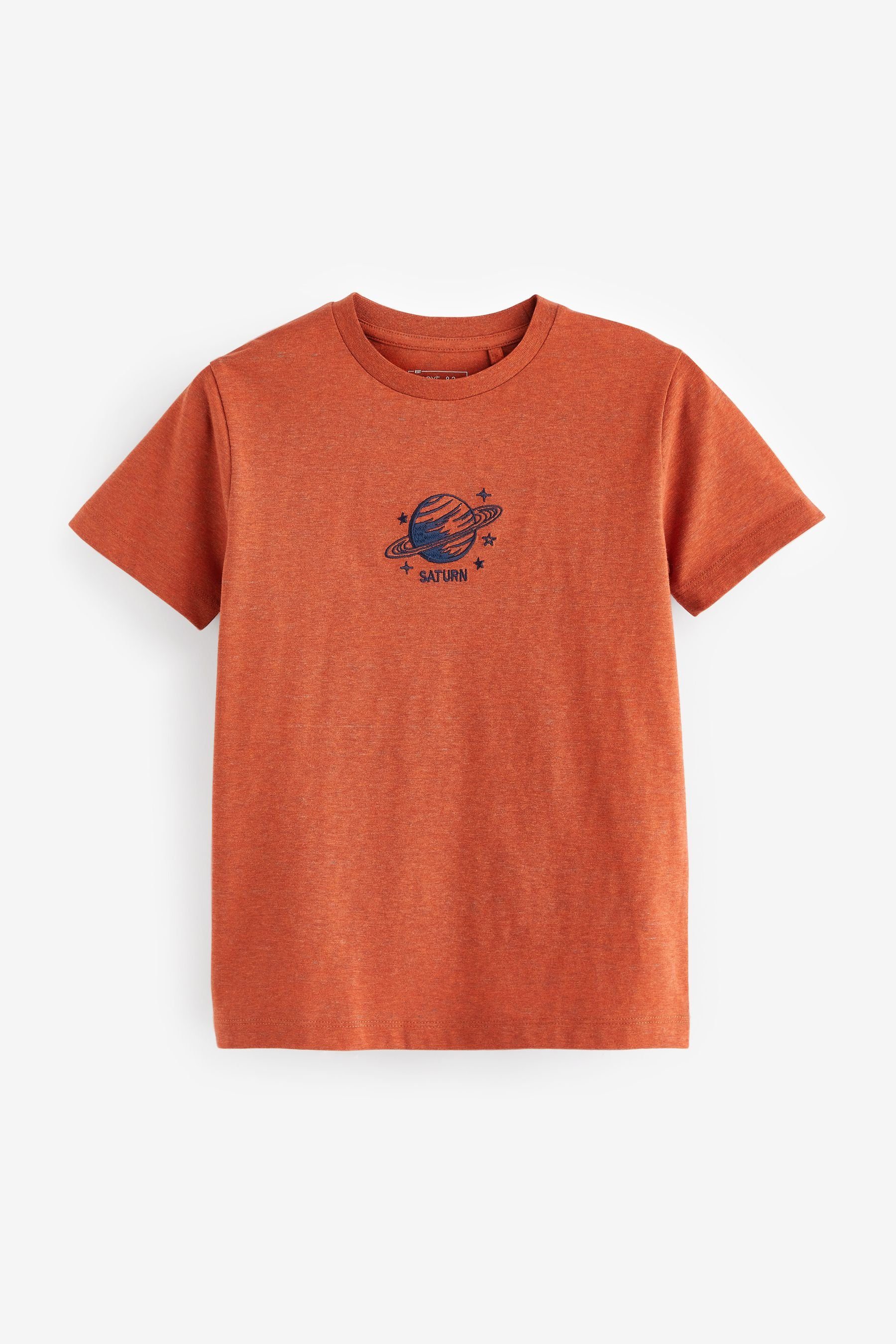 Next T-Shirt Grafik-T-Shirt (1-tlg) Orange Planet Embroidery