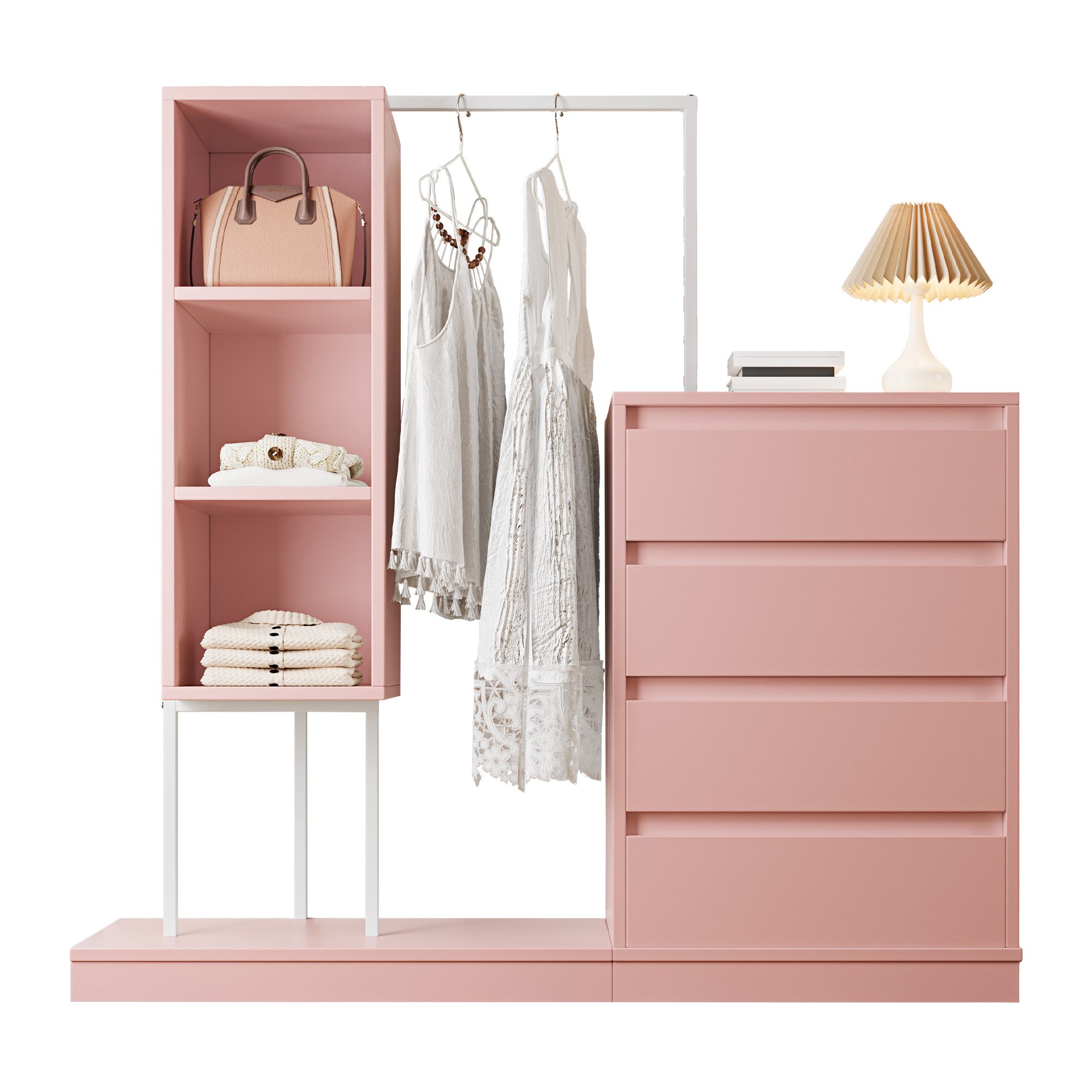 KLAM HOME Garderoben-Set Schubladenschrank, Kleiderschrank-Set, Rosa Kleide günstig online kaufen