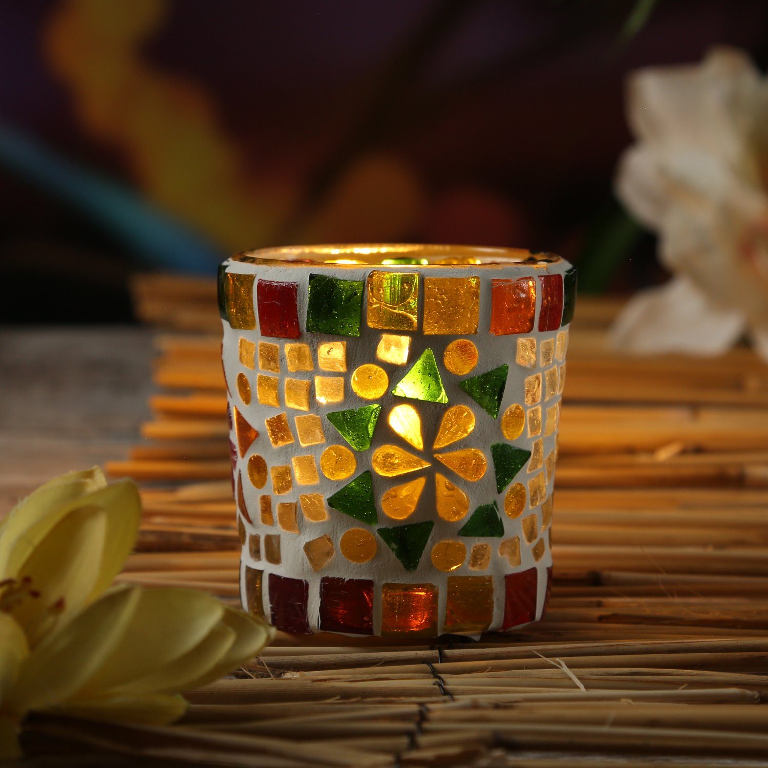 Windlicht Teelichthalter Kerzenhalter Kerzenleuchter Glas 27,5 x 24 cm groß rot 
