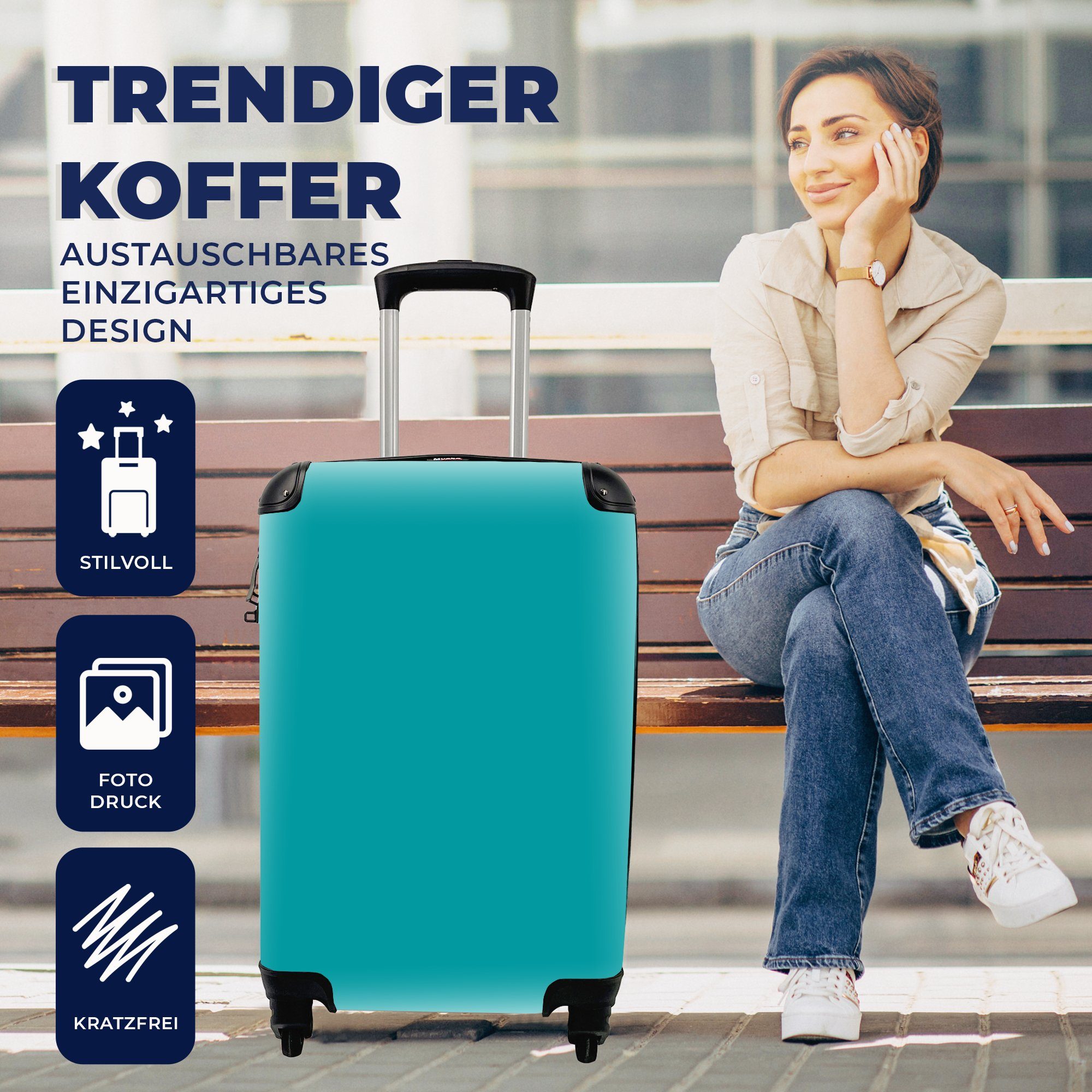 4 für Unifarben, - Reisekoffer Reisetasche Handgepäck rollen, mit Blau Trolley, Handgepäckkoffer MuchoWow Rollen, Ferien,