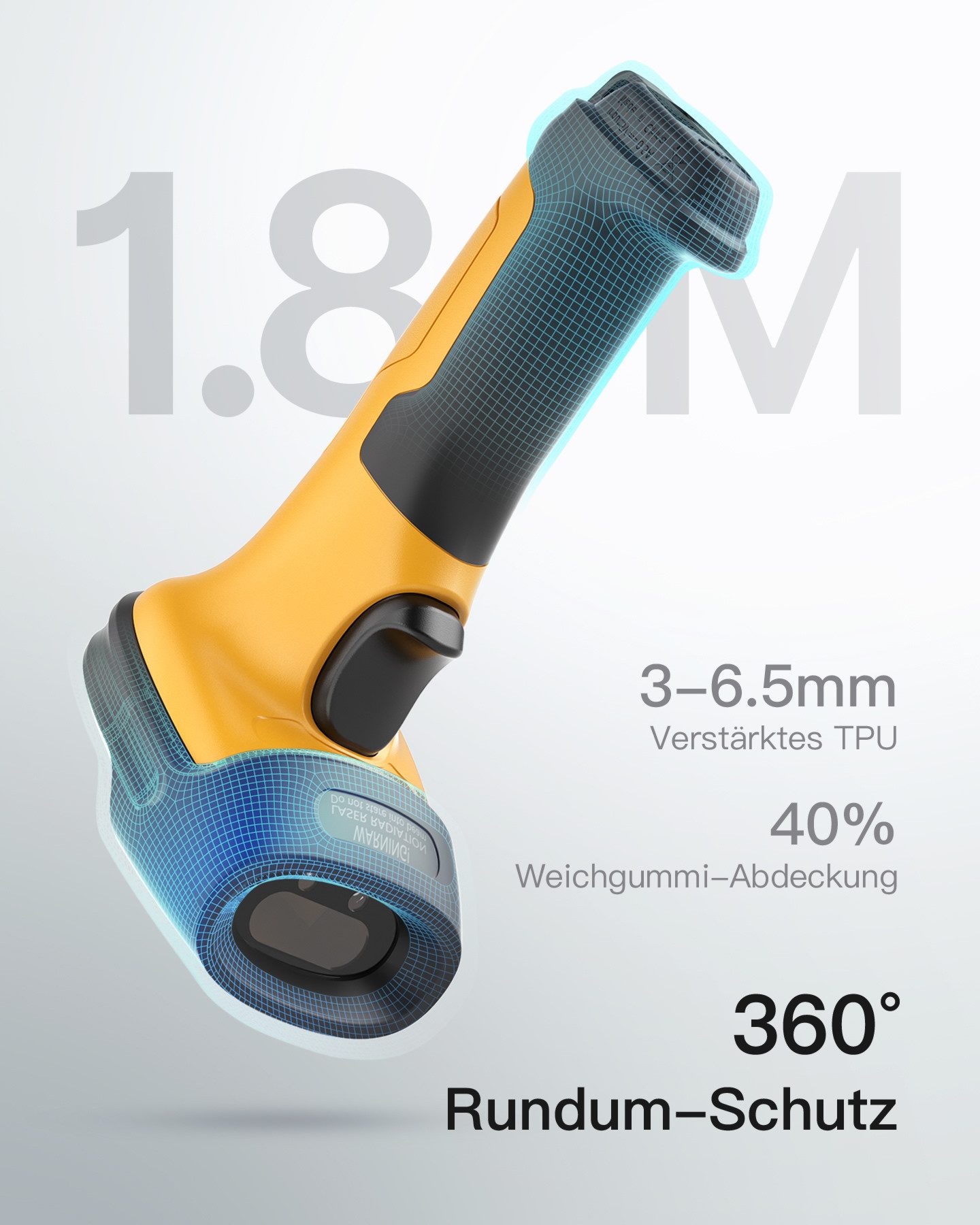 Inateck Barcode Scanner Wireless mit AI, Akku mit 2600 mAh, 60 m Reichweite Handscanner, (Automatisches Abtasten für Schnelles und Präzises Scannen)
