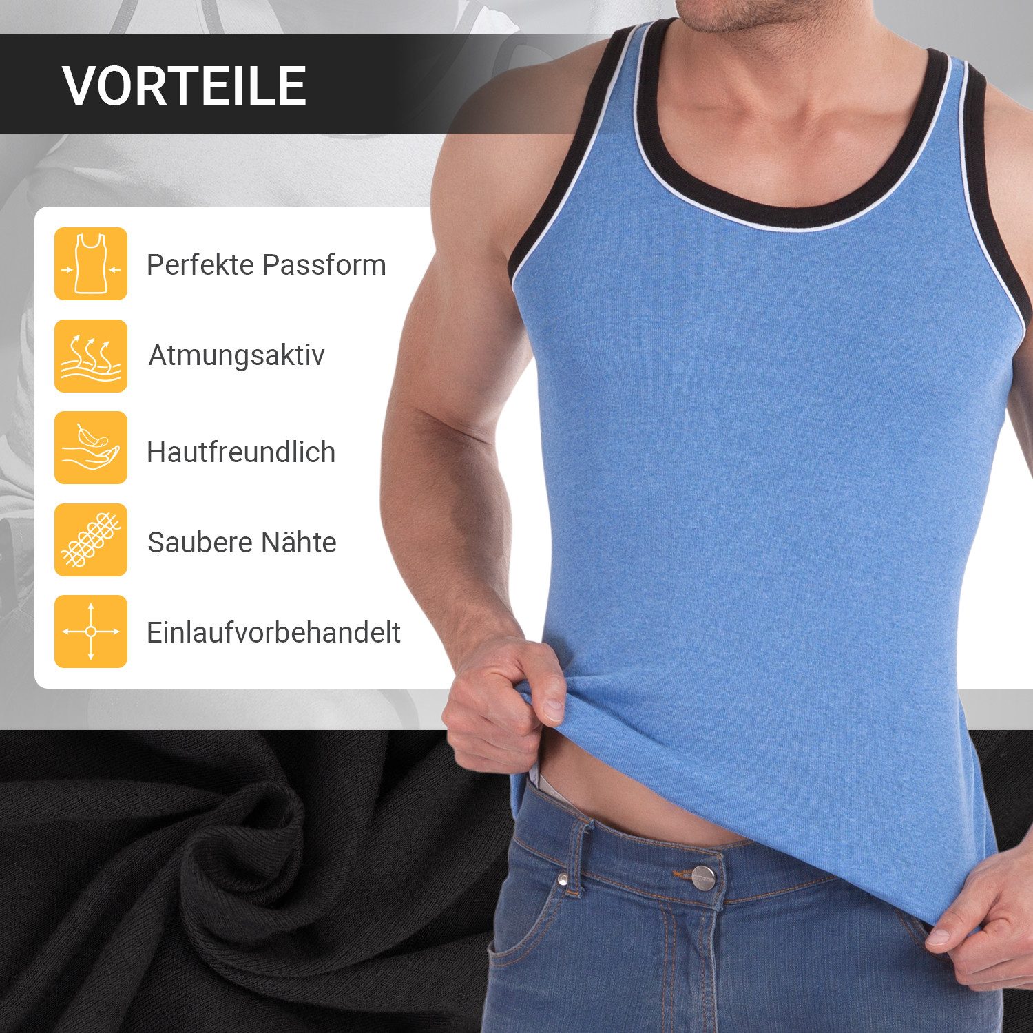 MT Unterhemd Herren Melange Tank-Top (5er Pack) Baumwoll Unterhemden (5-St., 5er-Pack) aus supersofter Feinripp-Qualität – Bild 4 von 5
