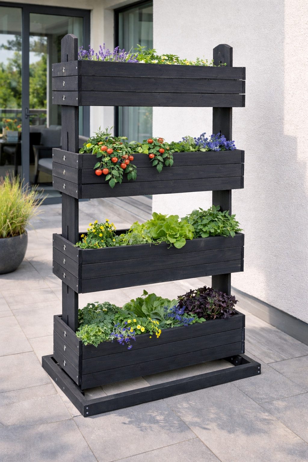 matrasa Hochbeet CUBE 4 - Vertikales Beet für Terrasse Balkon & Garten in Anthrazit, mit 4 Etagen und beweglichen Kästen