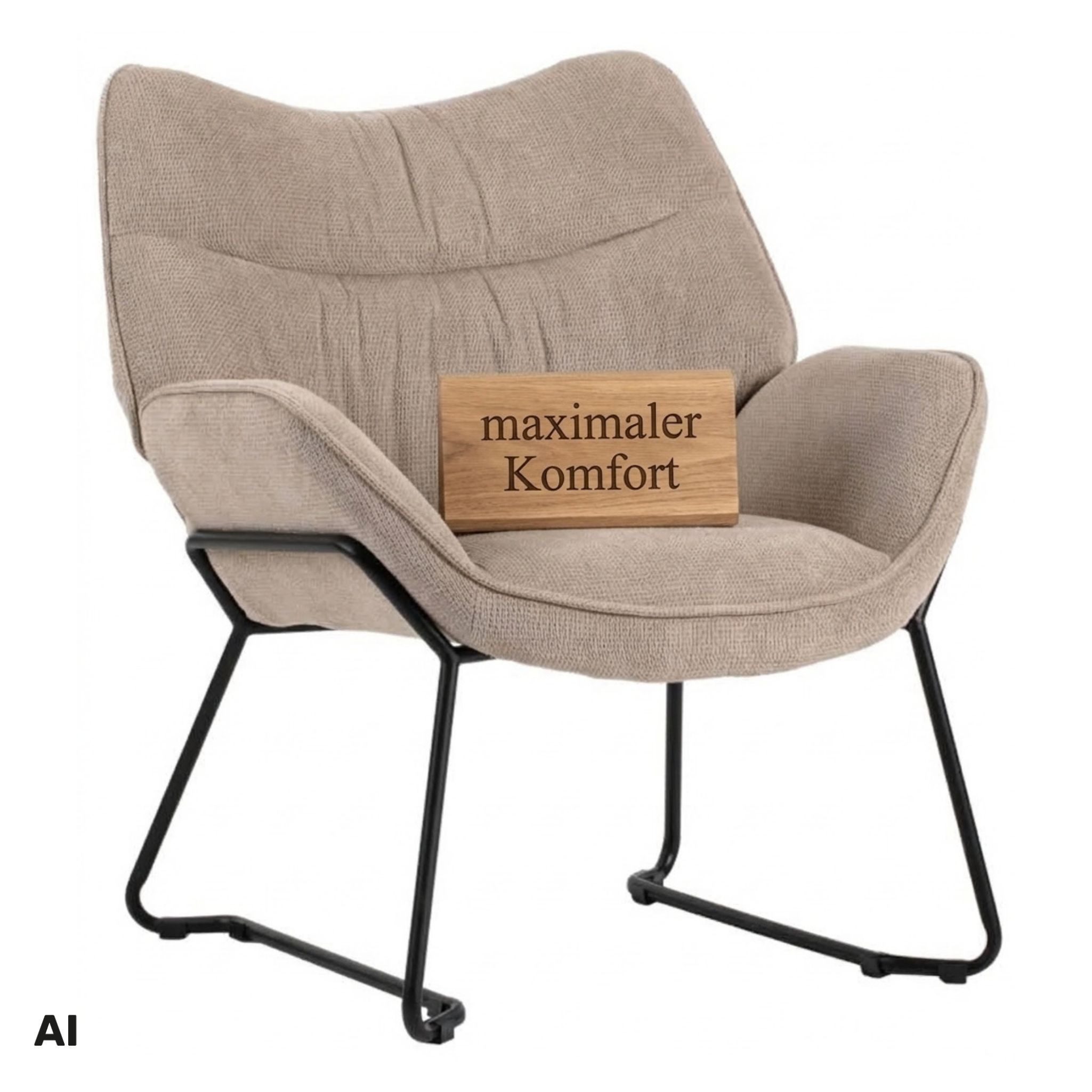 MR.DEKO Loungesessel Aliano – eleganter Relaxsessel, Wohnzimmer, 73x81x87 cm, beige (Bequemer Einzelsessel – zerlegt geliefert, 1-St), Mit gemütlicher Rückenlehne, Polsterstuhl mit Armlehnen