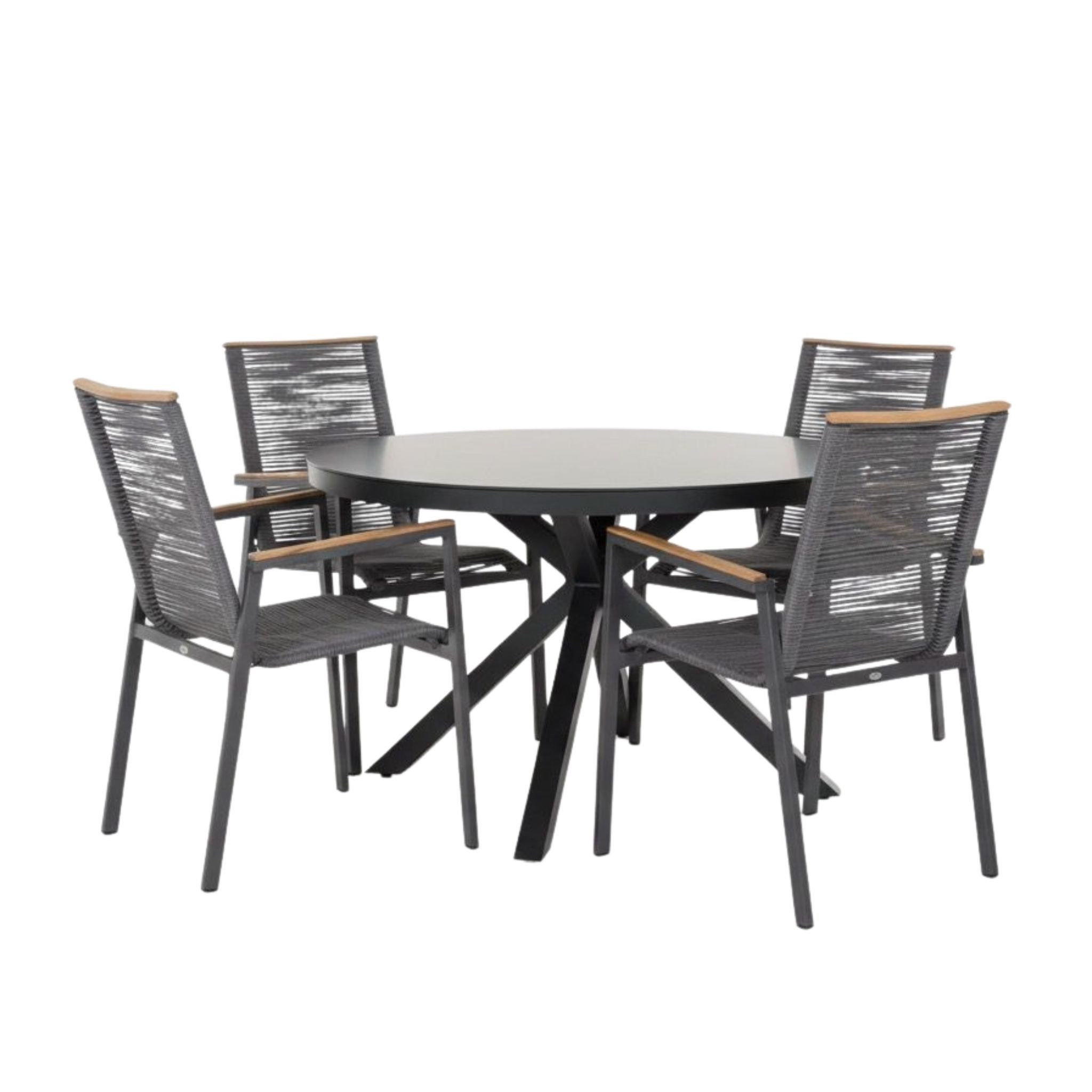 MR.DEKO Gartenlounge-Set Diningsessel Alicante mit Tisch Malaga 120 cm