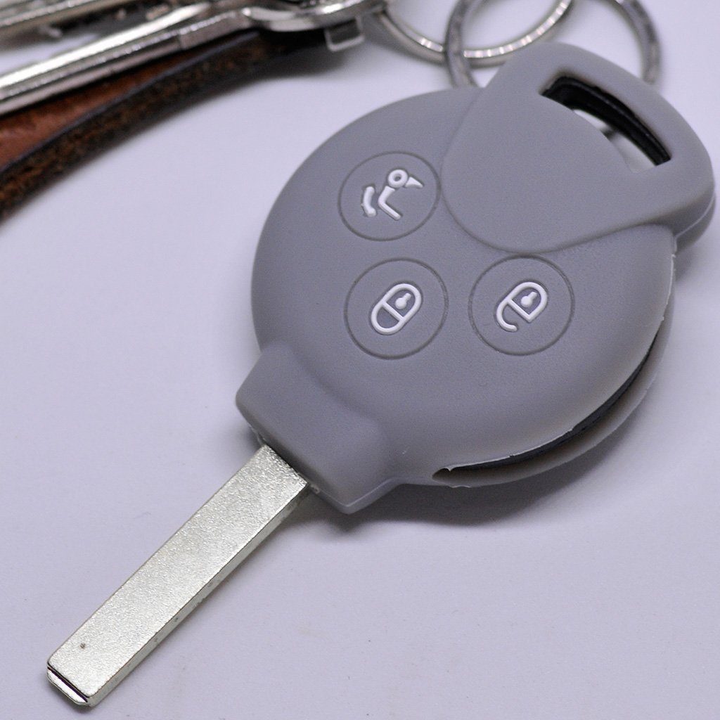 mt-key Schlüsseltasche Autoschlüssel Softcase Silikon Schutzhülle Grau, für Smart 451 Fortwo Cabrio Coupe 3 Tasten Funk Fernbedienung