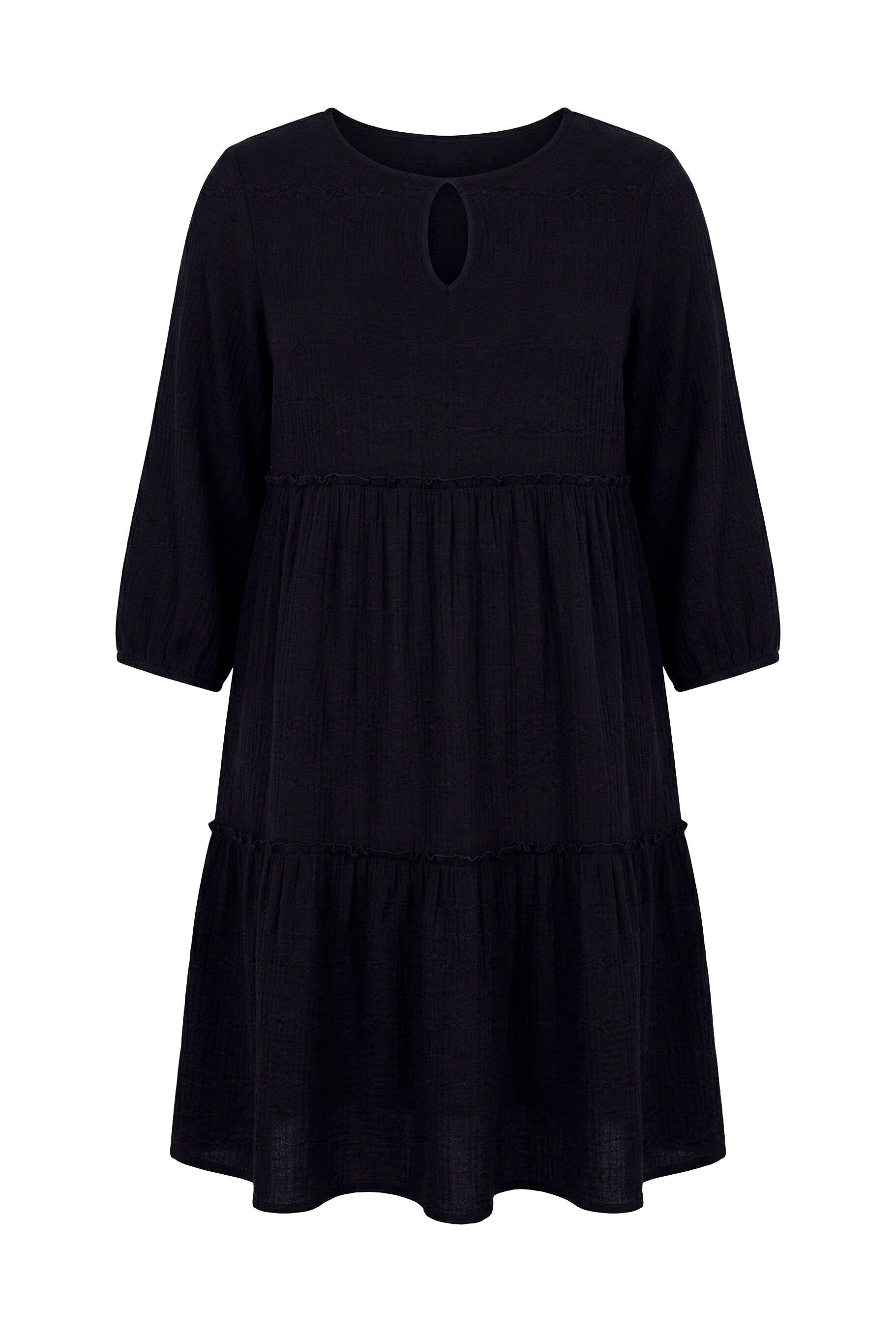 MIAMODA Jerseykleid Musselinkleid A-Linie Querrüschen 3/4-Ballonärmel