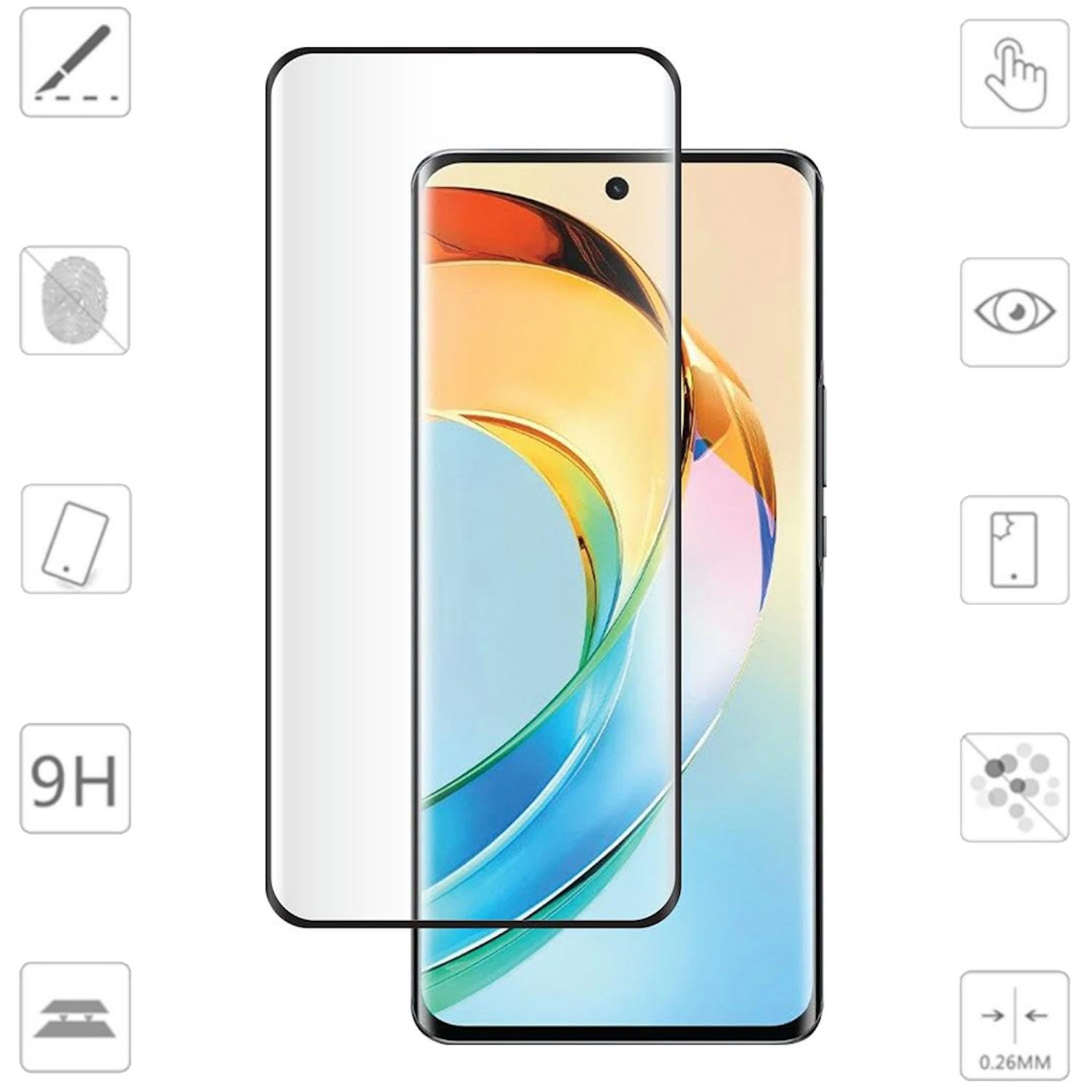 Wigento Handyhülle Für Honor Magic 6 Lite 4D Curved Premium 0,3 mm H9 Hart Glas Folie