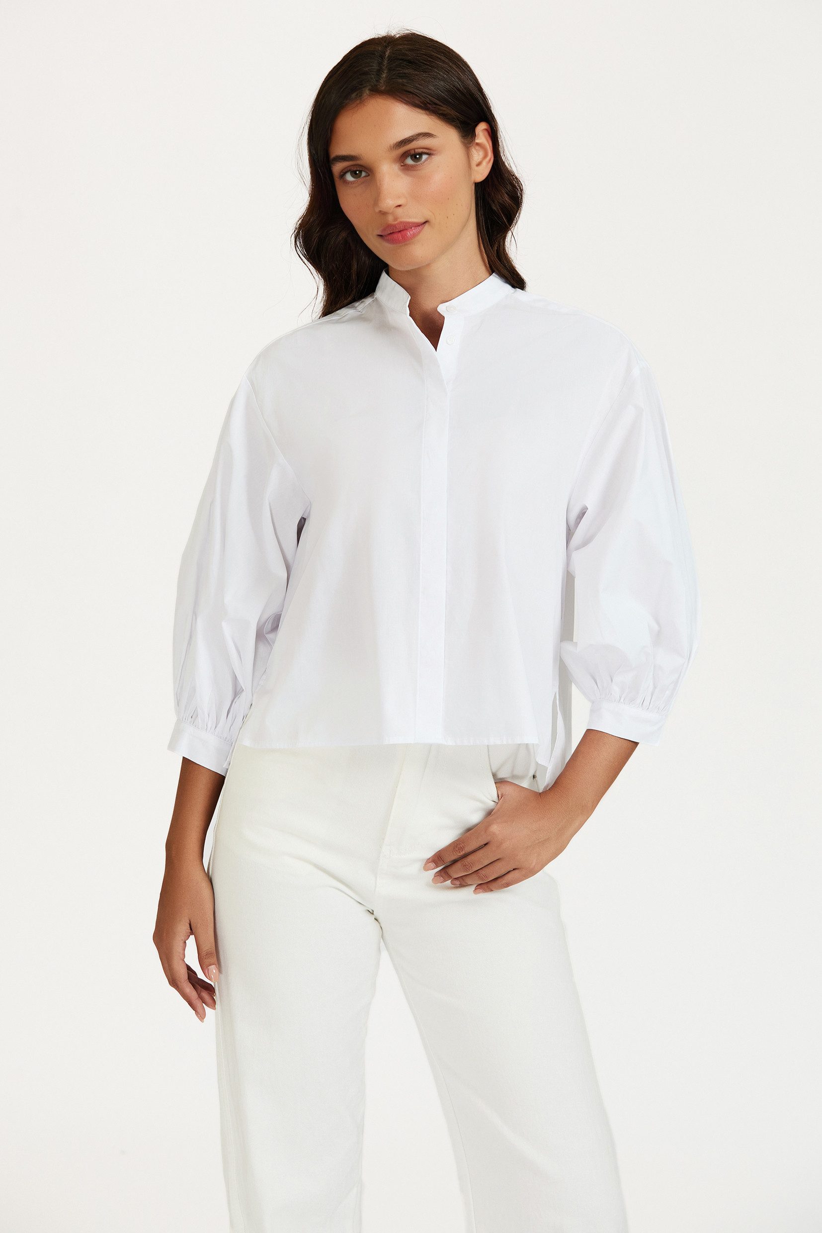 FS Collection Hemdbluse Damen Hemdbluse Damenbluse Baumwollbluse Businessbluse Weiß (XS (EU:36 / UK:8) · S (EU:38 / UK:10) · M (EU:40 / UK:12) · L (EU:42 / UK:14) · XL (EU:44 / UK:16) 100 % Baumwolle - Stehkragen, verdeckte Knopfleiste, Puffärmel