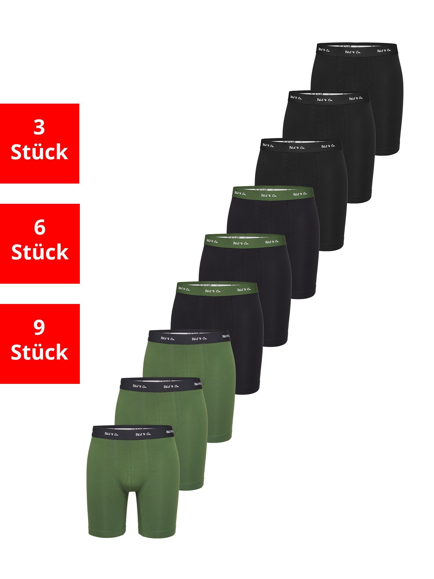 Phil & Co. Langer Boxer Long Boxer Briefs (9-St) Retroshorts - langes Bein - Jersey - ohne störendes Etikett