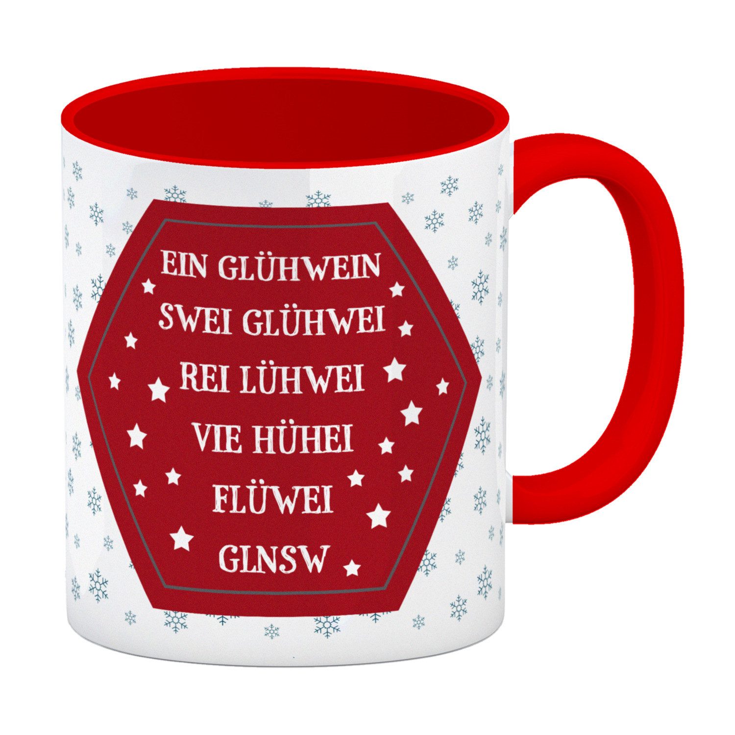 speecheese Tasse Kaffeebecher Henkel und Innenseite Rot mit Glühwein Motiv