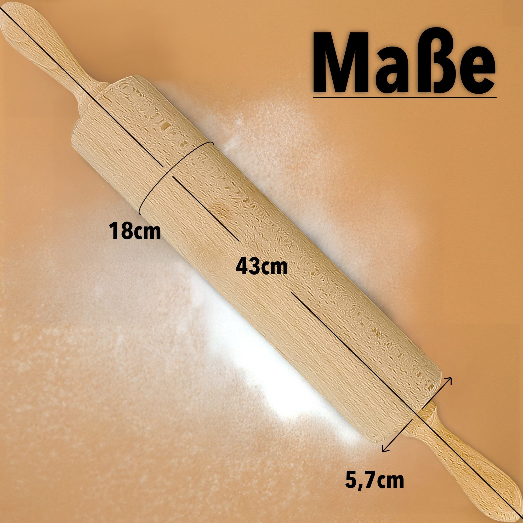 SOHFA Nudelholz 43cm Nudelholz stabiler Ausroller für Teig und Fondant Buchenholz, (ein Nudelholz, 1-tlg., 1er Set), hergestellt in Europa, aus Buchenholz, fein geschliffenes Nudelholz