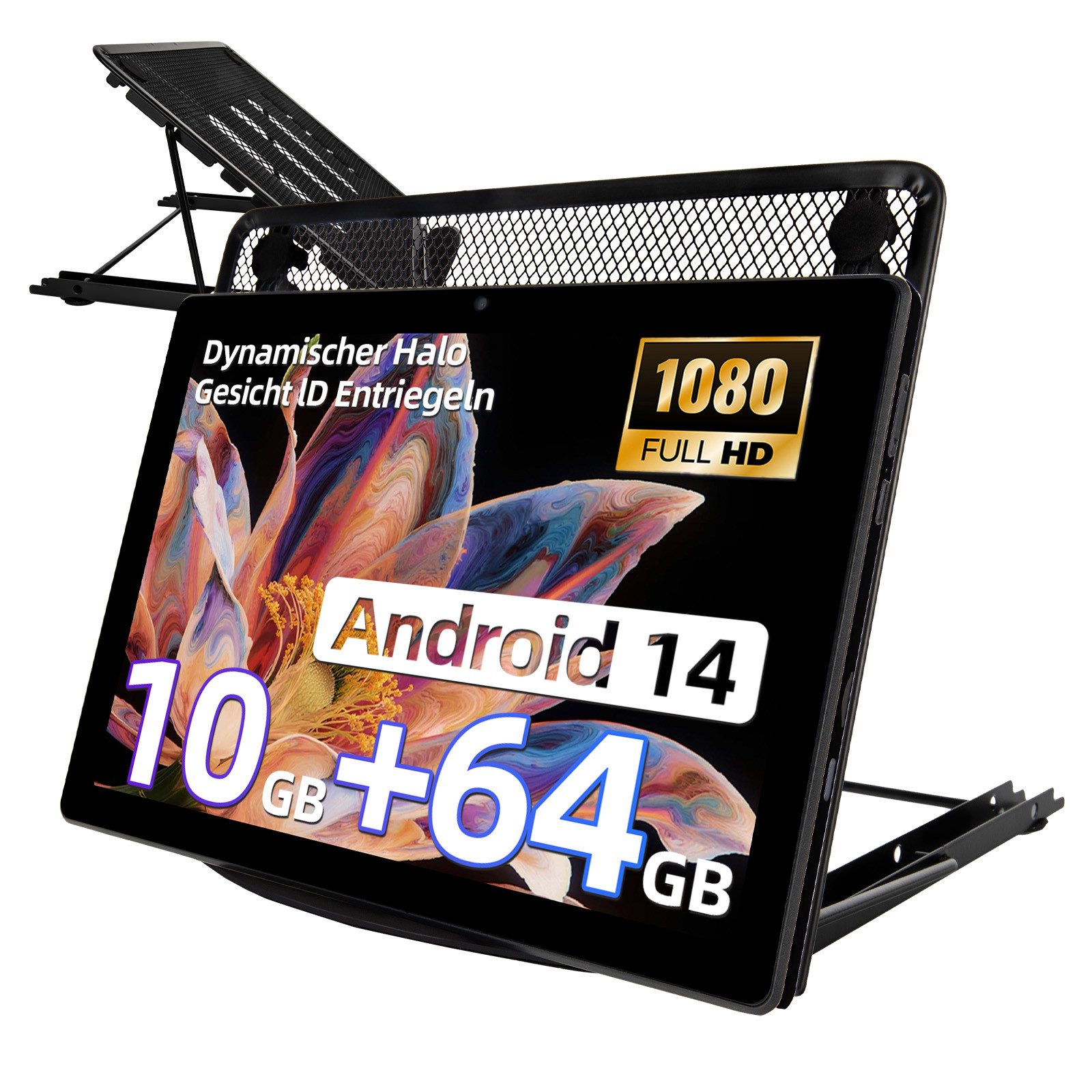 BUFO Android 14 10 Zoll 10GB RAM+64GB, 1280x800 HD IPS, WiFi 6, mit Tasche Tablet (10", 64 GB, Android 14, 2,4G/5G WiFi, Gesichtsentsperrung, 64GB ROM bis zu 1TB, mit Tasche)