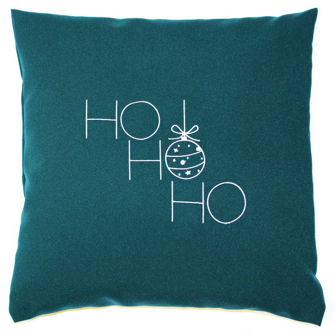 Kissenbezug Weihnachten Bezug mit Stickerei minimalistisch Christmas - HoHoHo, Primawela Dunkel Grün